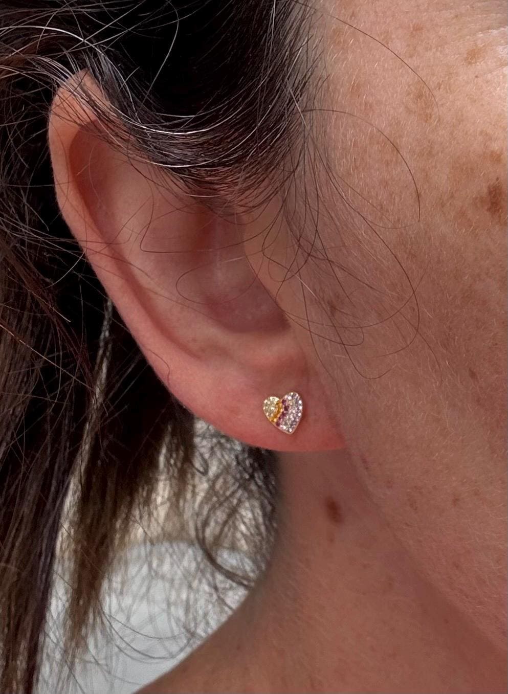 Rainbow Heart Earrings – Sterling Silver with Multicolor Gemstones