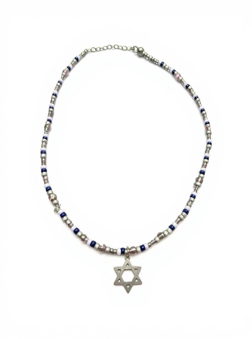 Beaded Star of David Necklace – Dainty Jewish Jewelry, Handmade Judaica Gift, Elegant Beaded Necklace for Women and Teens, Bat Mitzvah Gift