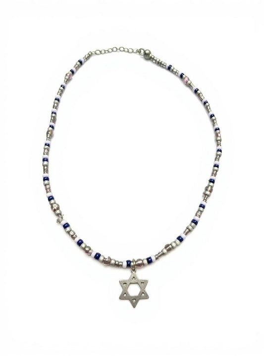 Beaded Star of David Necklace – Dainty Jewish Jewelry, Handmade Judaica Gift, Elegant Beaded Necklace for Women and Teens, Bat Mitzvah Gift
