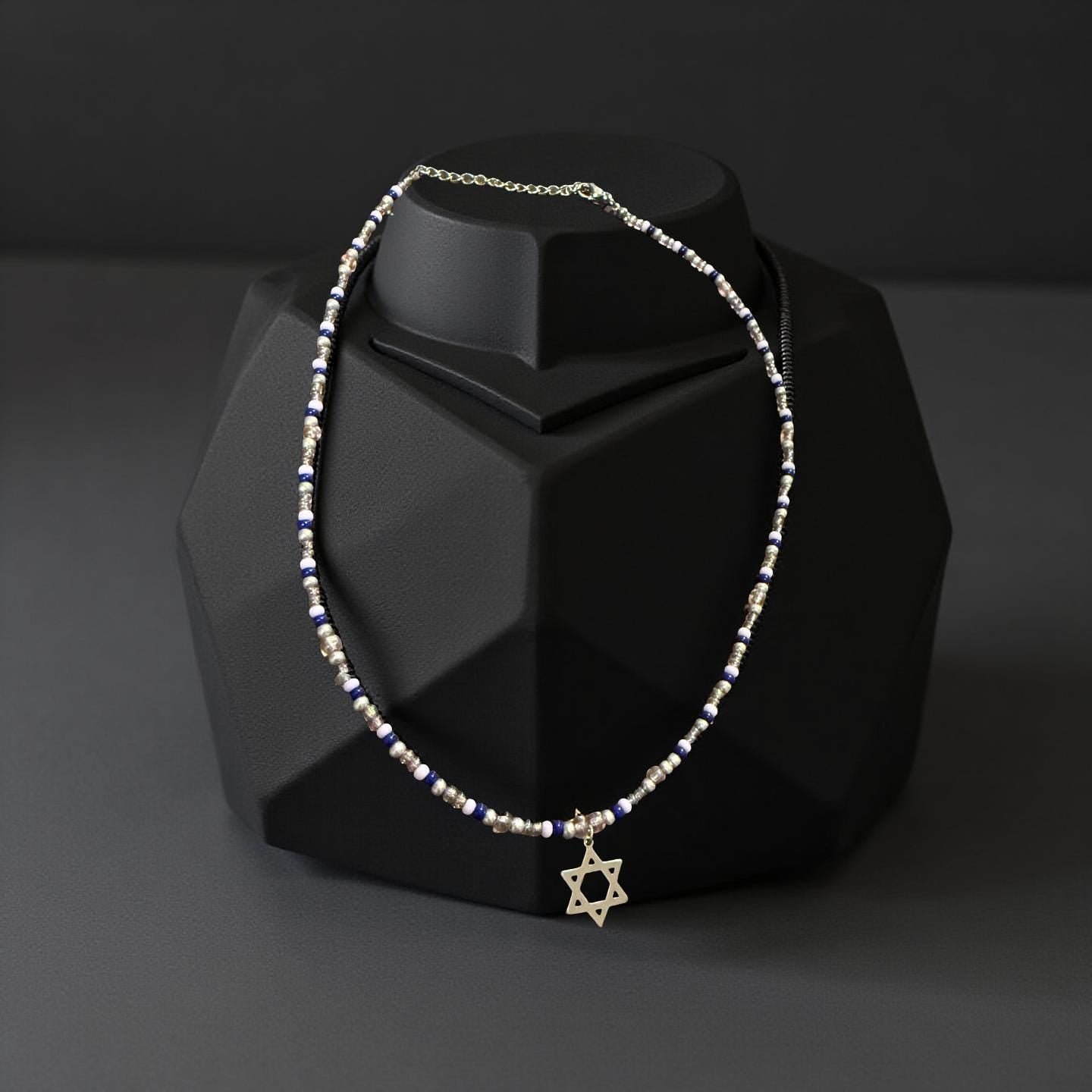 Beaded Star of David Necklace – Dainty Jewish Jewelry, Handmade Judaica Gift, Elegant Beaded Necklace for Women and Teens, Bat Mitzvah Gift