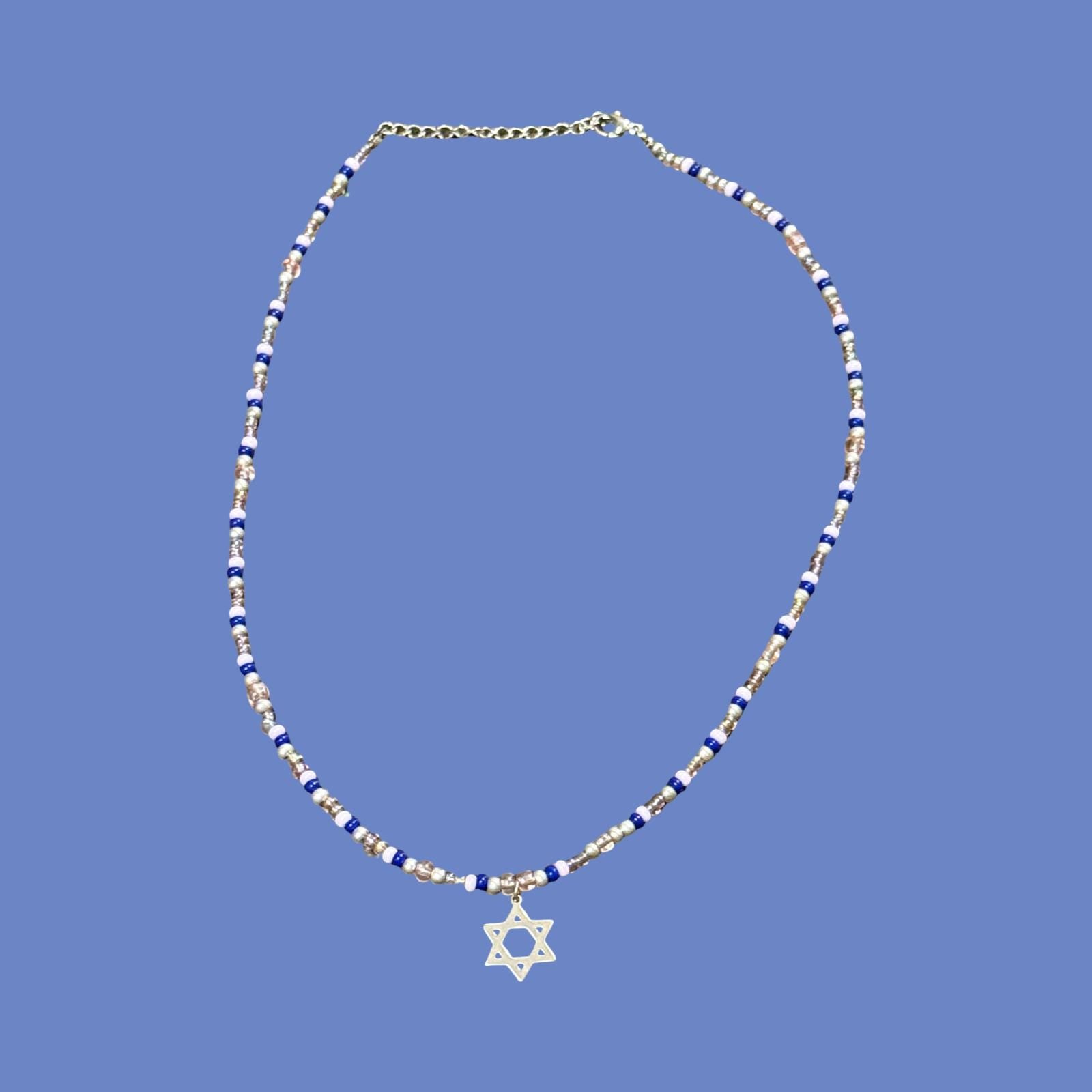 Beaded Star of David Necklace – Dainty Jewish Jewelry, Handmade Judaica Gift, Elegant Beaded Necklace for Women and Teens, Bat Mitzvah Gift