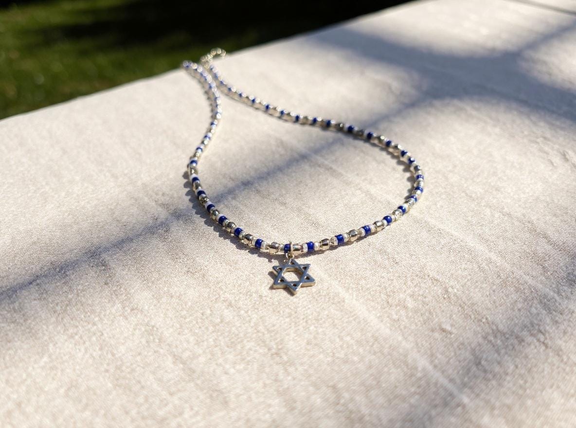 Beaded Star of David Necklace – Dainty Jewish Jewelry, Handmade Judaica Gift, Elegant Beaded Necklace for Women and Teens, Bat Mitzvah Gift