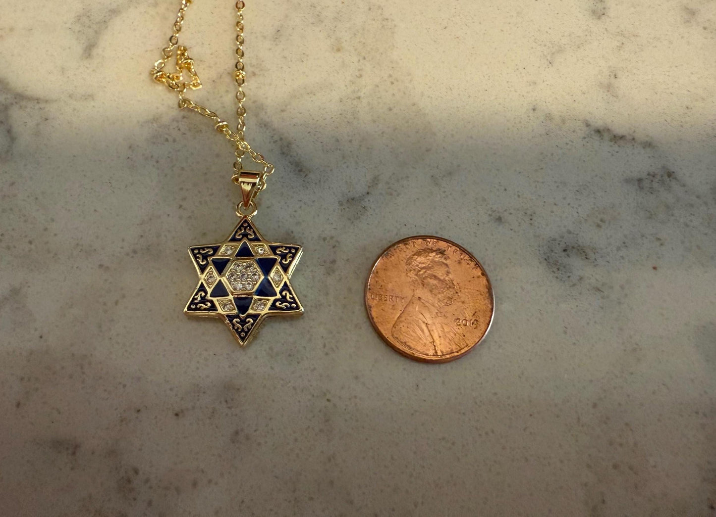 Blue and Gold Star of David Necklace