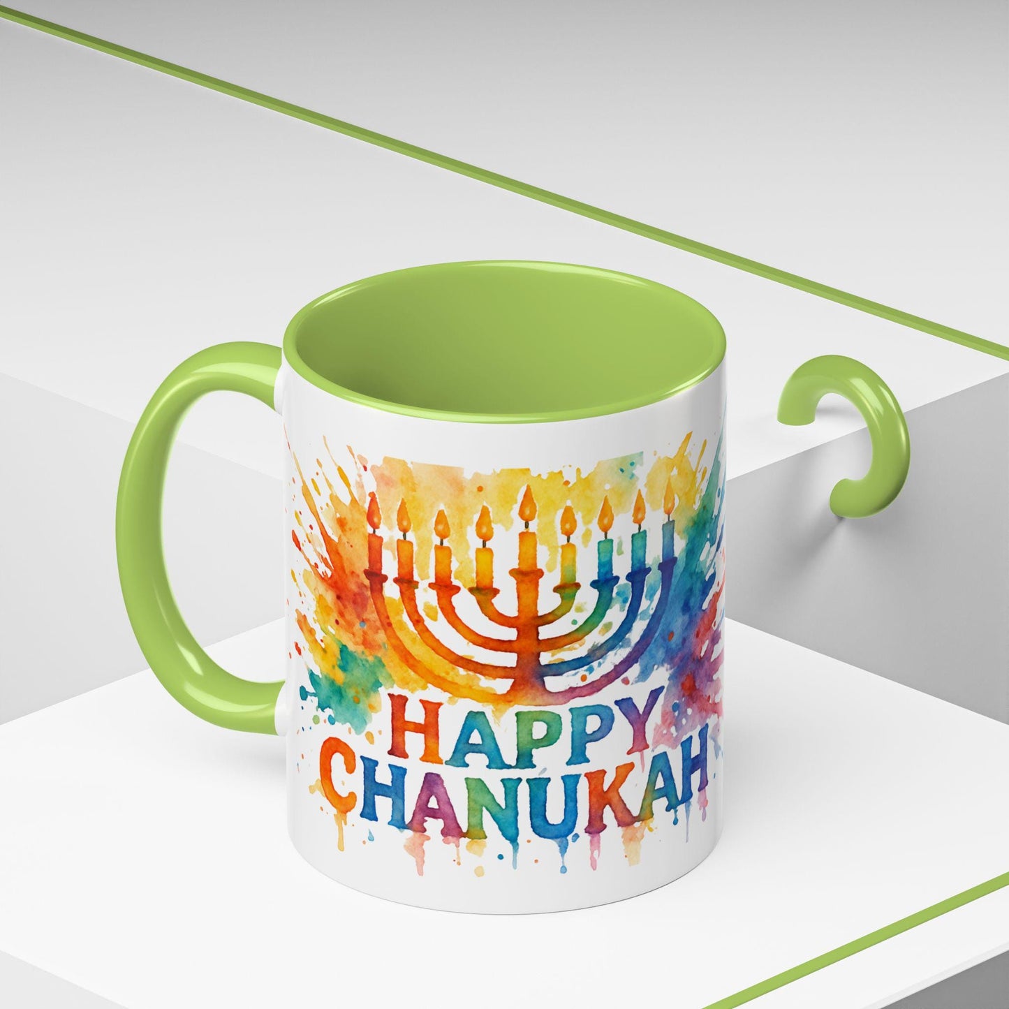 Chanukah Accent Coffee Mug (11, 15oz) - Hanukkah Menorah Cup, Jewish Festival Tea Mug, Hanukkah Celebration Drinkware, Festival of Lights