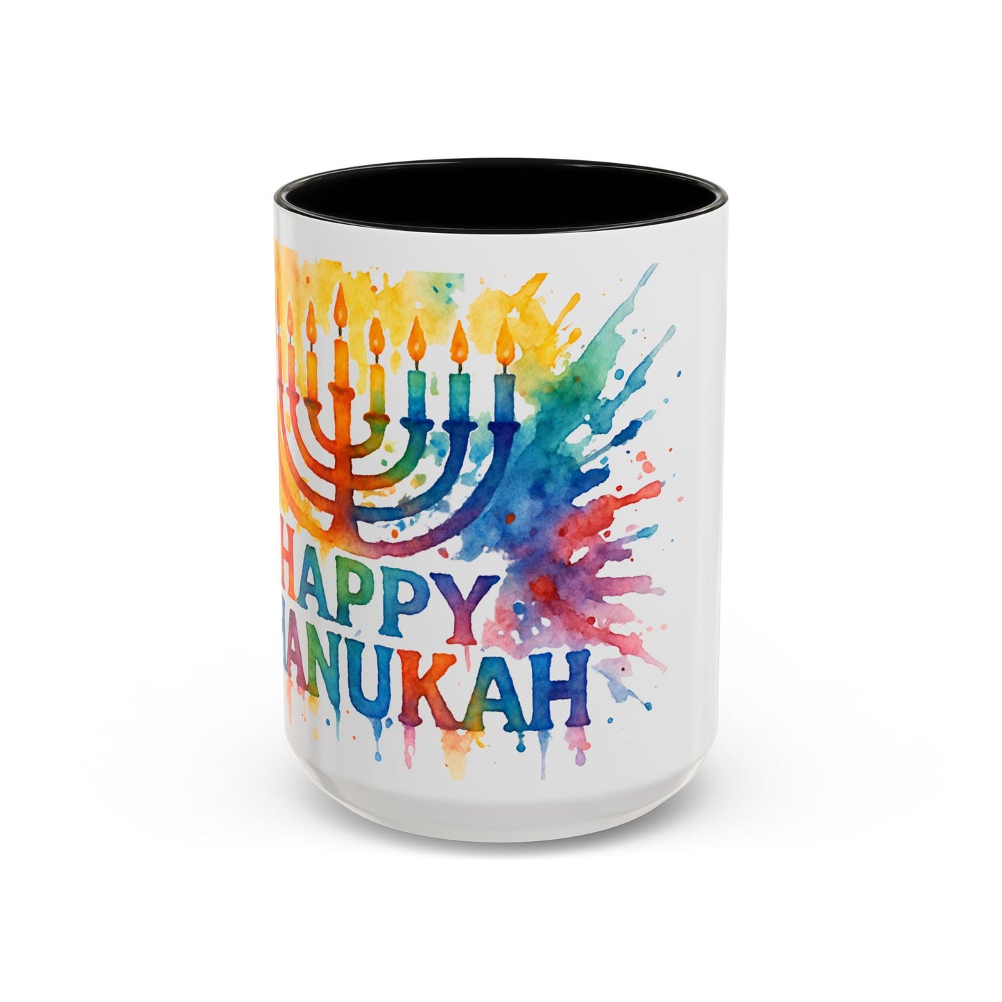 Chanukah Accent Coffee Mug (11, 15oz) - Hanukkah Menorah Cup, Jewish Festival Tea Mug, Hanukkah Celebration Drinkware, Festival of Lights