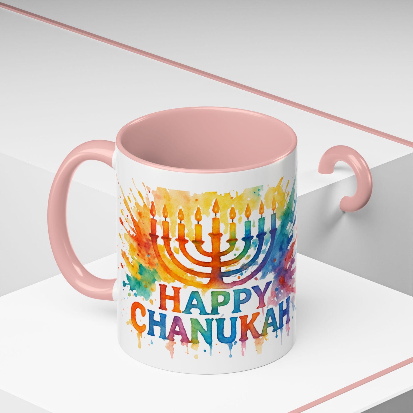 Chanukah Accent Coffee Mug (11, 15oz) - Hanukkah Menorah Cup, Jewish Festival Tea Mug, Hanukkah Celebration Drinkware, Festival of Lights