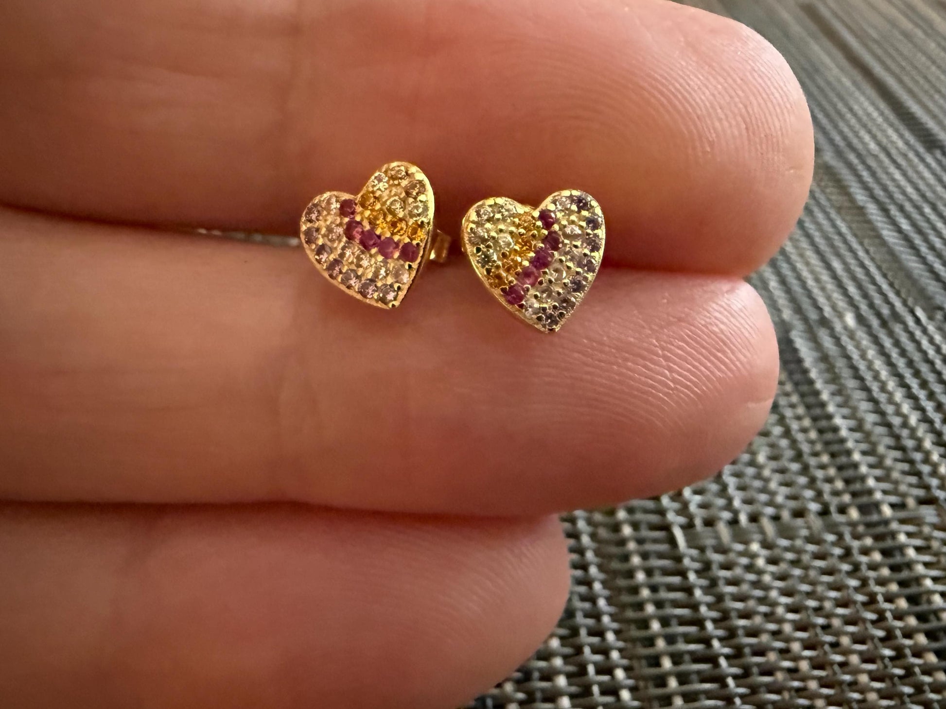 Rainbow Heart Earrings – Sterling Silver with Multicolor Gemstones