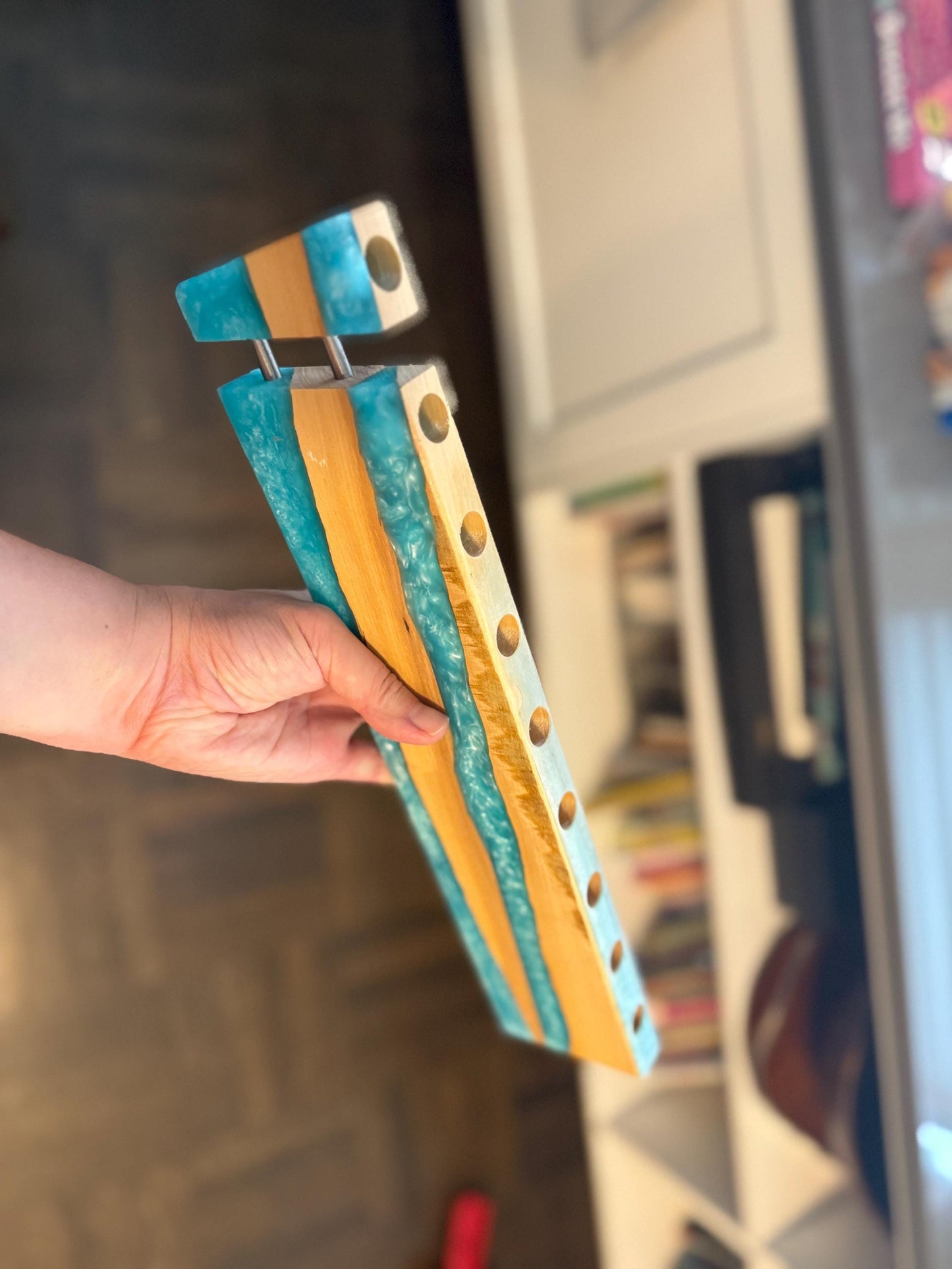 Olive Wood and Resin Chanukah Menorah | Handmade Hanukkah Judaica | Modern Jewish Home Gift