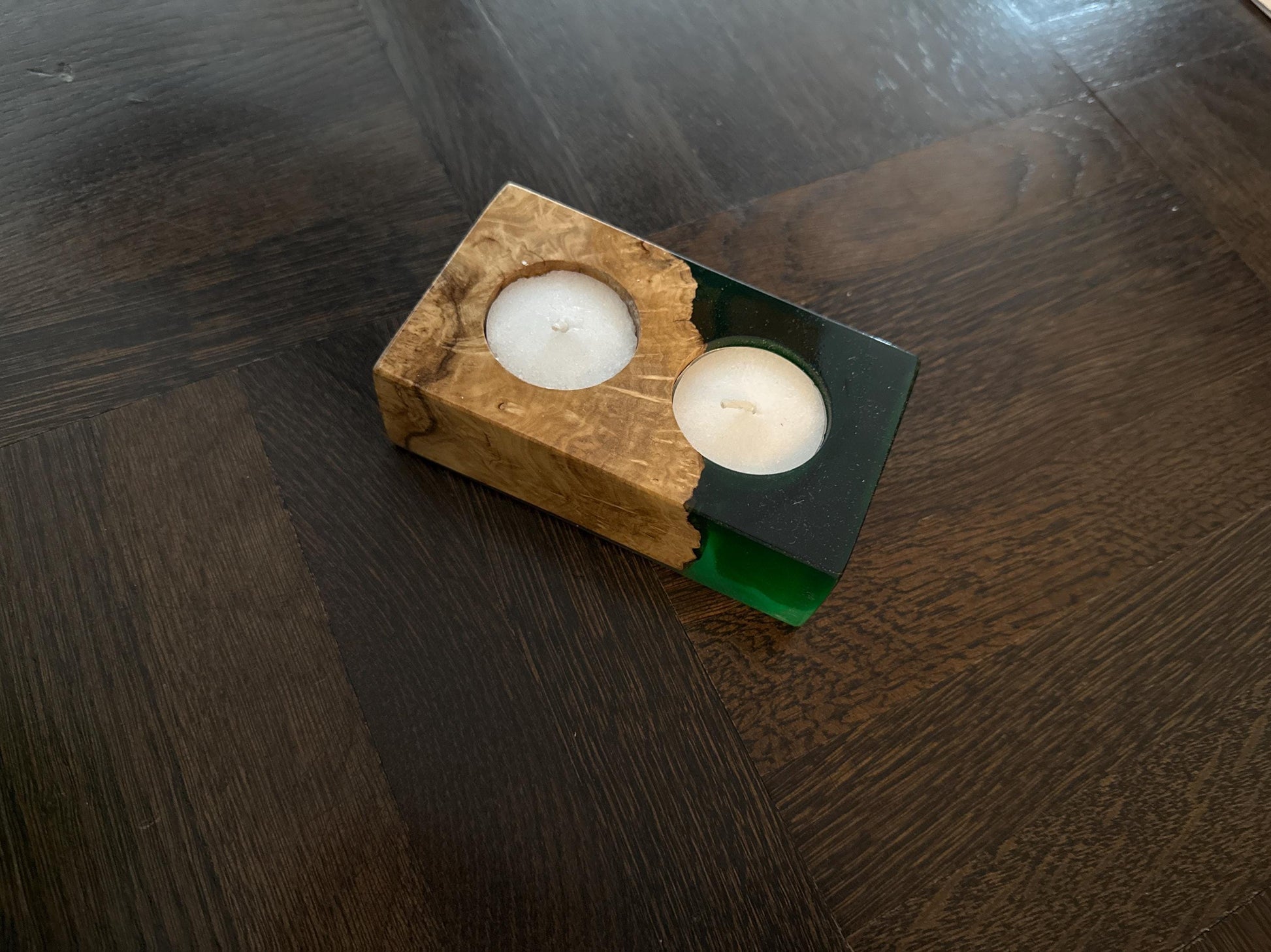 Handmade Olive Wood Shabbat Candle Holder (Holds 2 Tealights)
