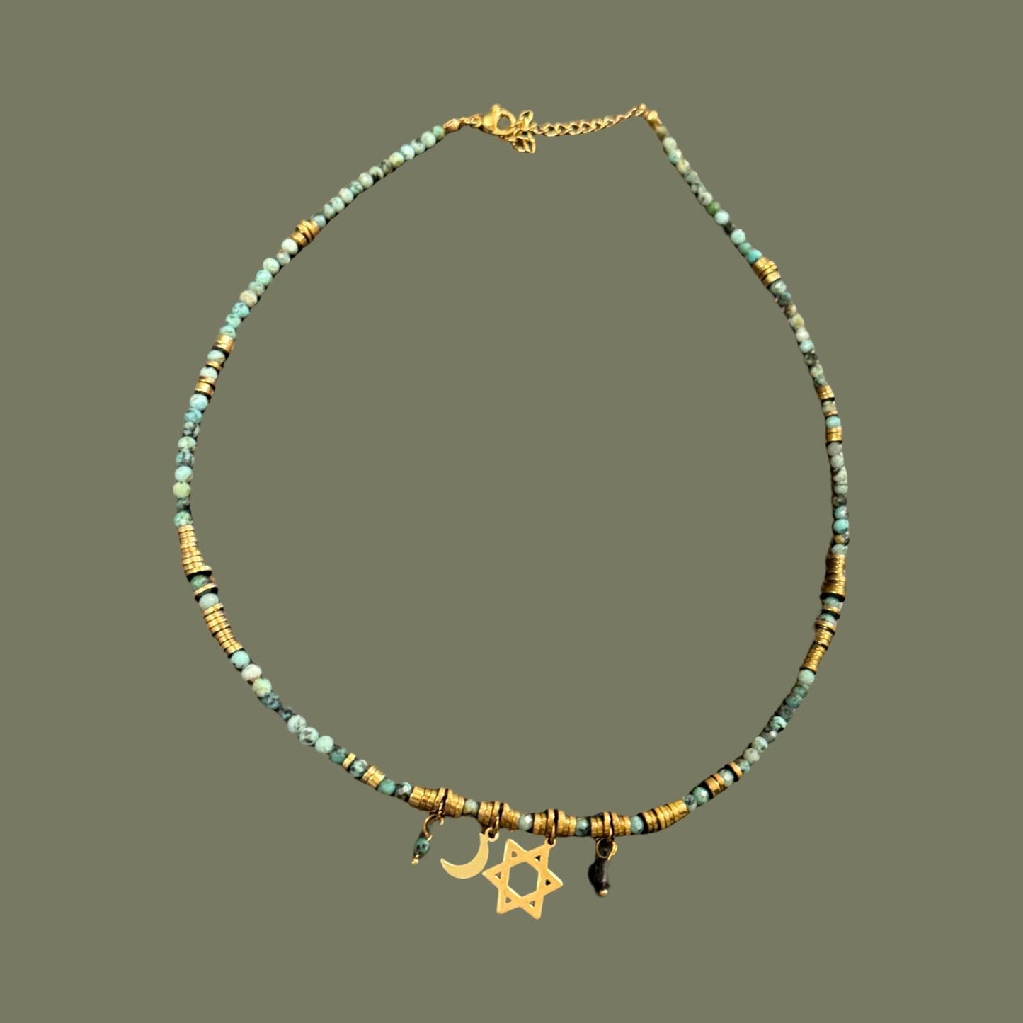 Beaded Celestial Star of David Necklace – Moon & Stars Judaica Jewelry, Dainty Jewish Necklace, Faith Meets Cosmos, Elegant Jewish Gift