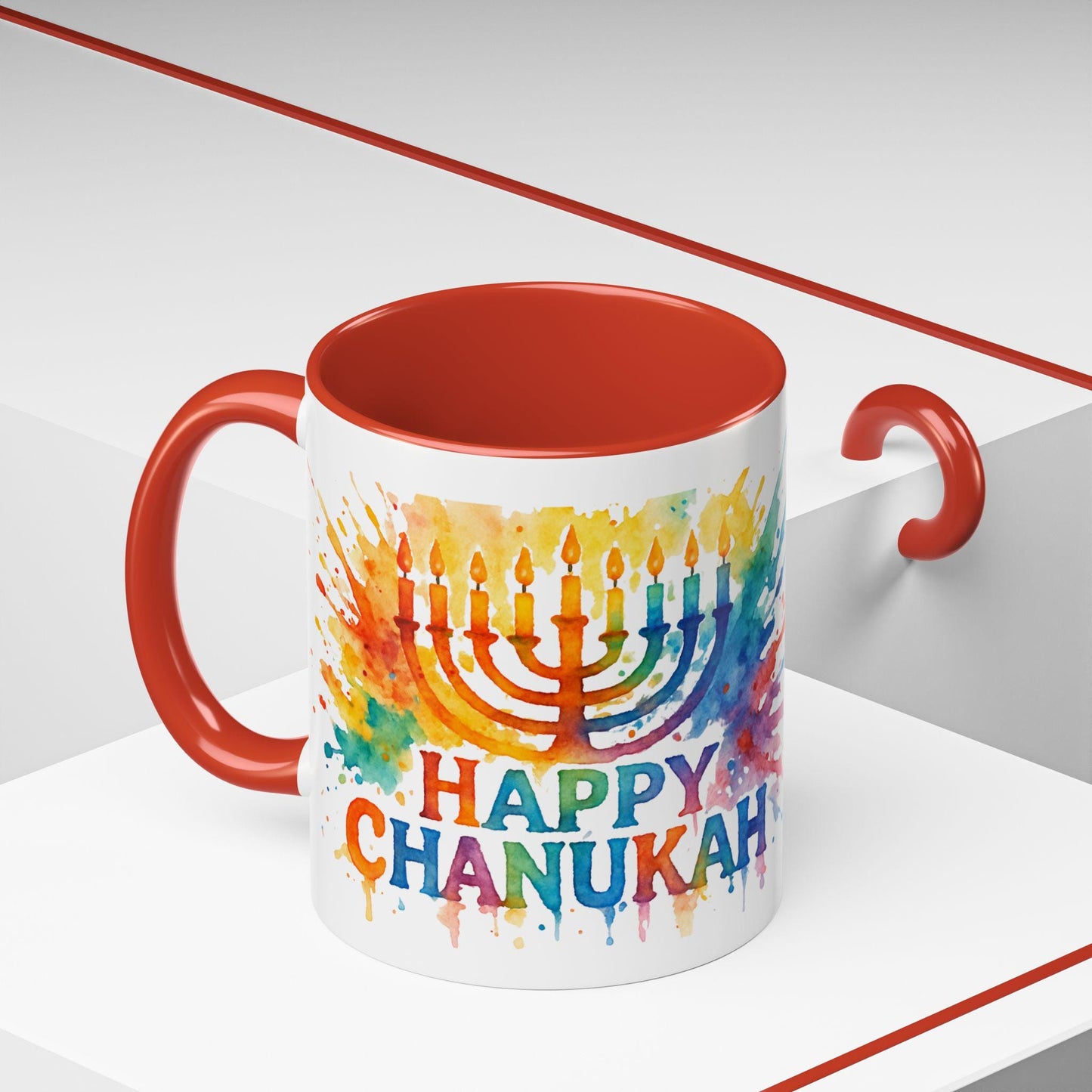 Chanukah Accent Coffee Mug (11, 15oz) - Hanukkah Menorah Cup, Jewish Festival Tea Mug, Hanukkah Celebration Drinkware, Festival of Lights