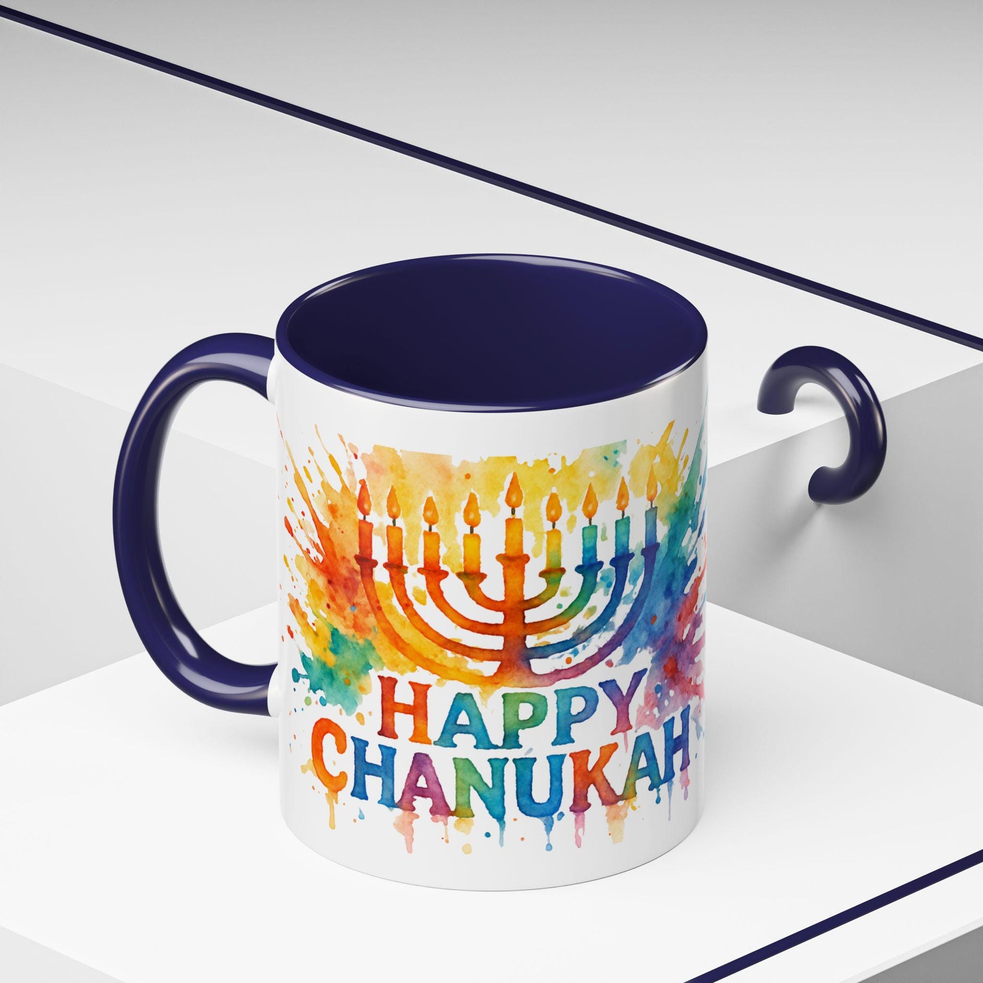 Chanukah Accent Coffee Mug (11, 15oz) - Hanukkah Menorah Cup, Jewish Festival Tea Mug, Hanukkah Celebration Drinkware, Festival of Lights