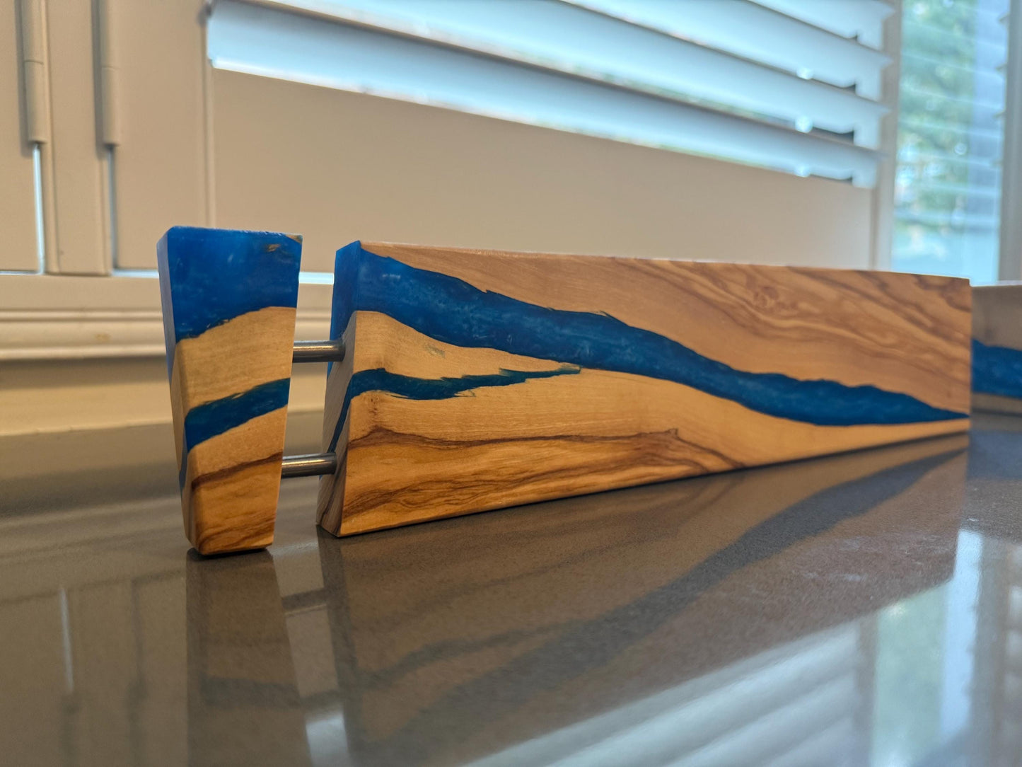 Olive Wood and Resin Chanukah Menorah | Handmade Hanukkah Judaica | Modern Jewish Home Gift