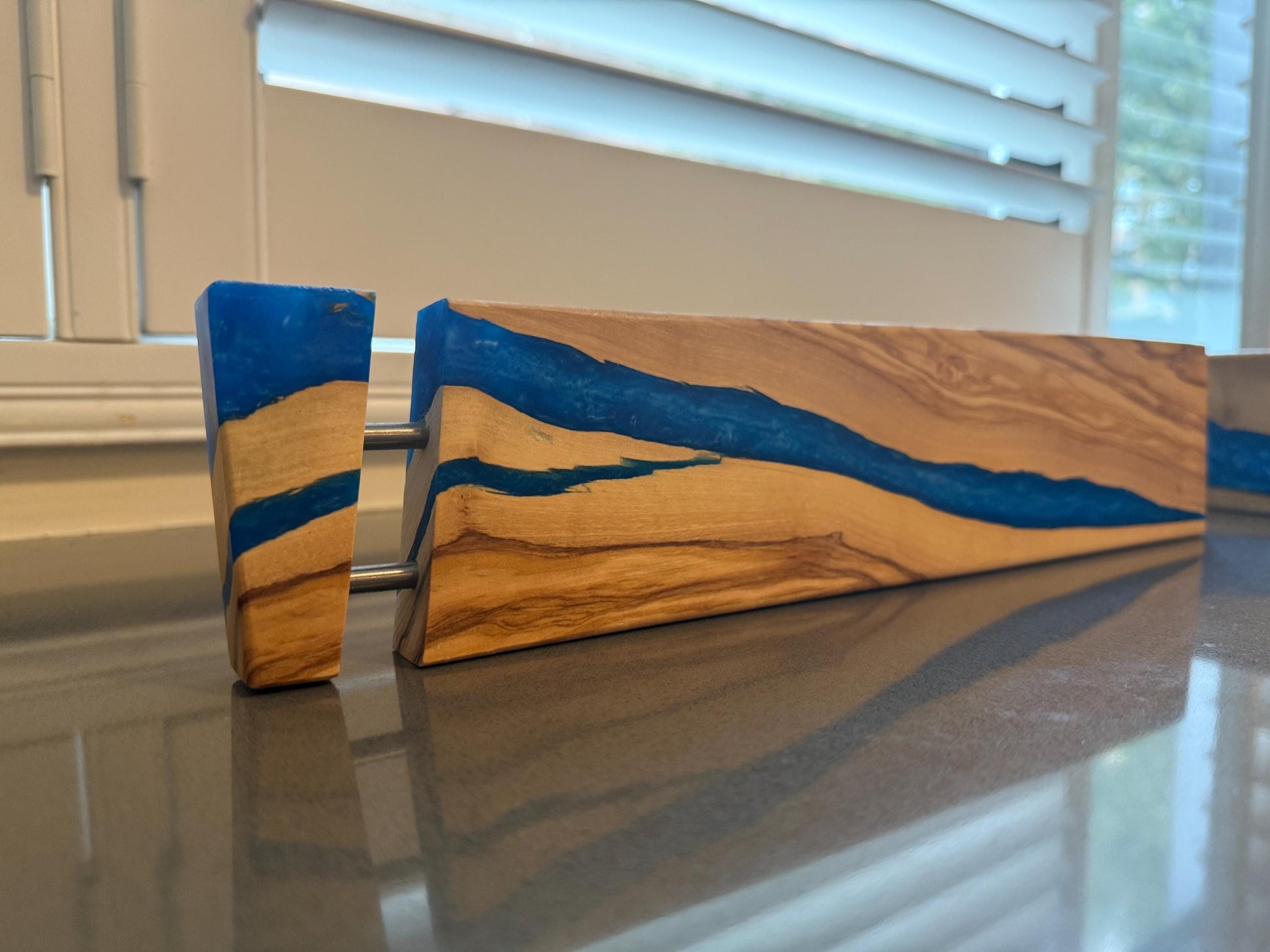 Olive Wood and Resin Chanukah Menorah | Handmade Hanukkah Judaica | Modern Jewish Home Gift