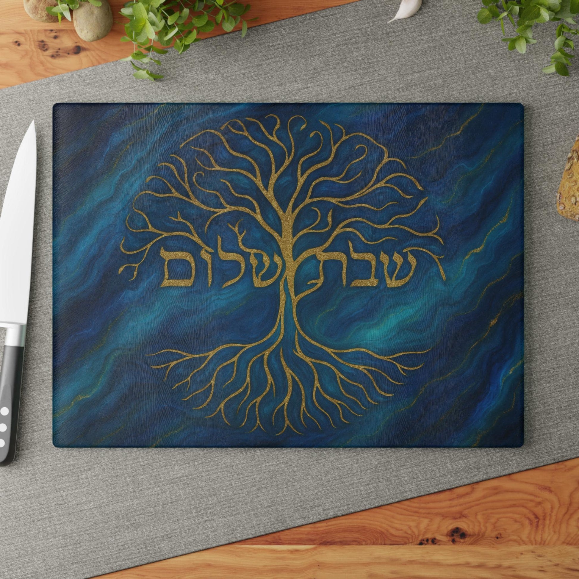 Shabbat Shalom Challah Board | Jewish Glass Cutting Board | Tempered Glass Shabbos Board | Judaica Gift | Hebrew Challah Tray
