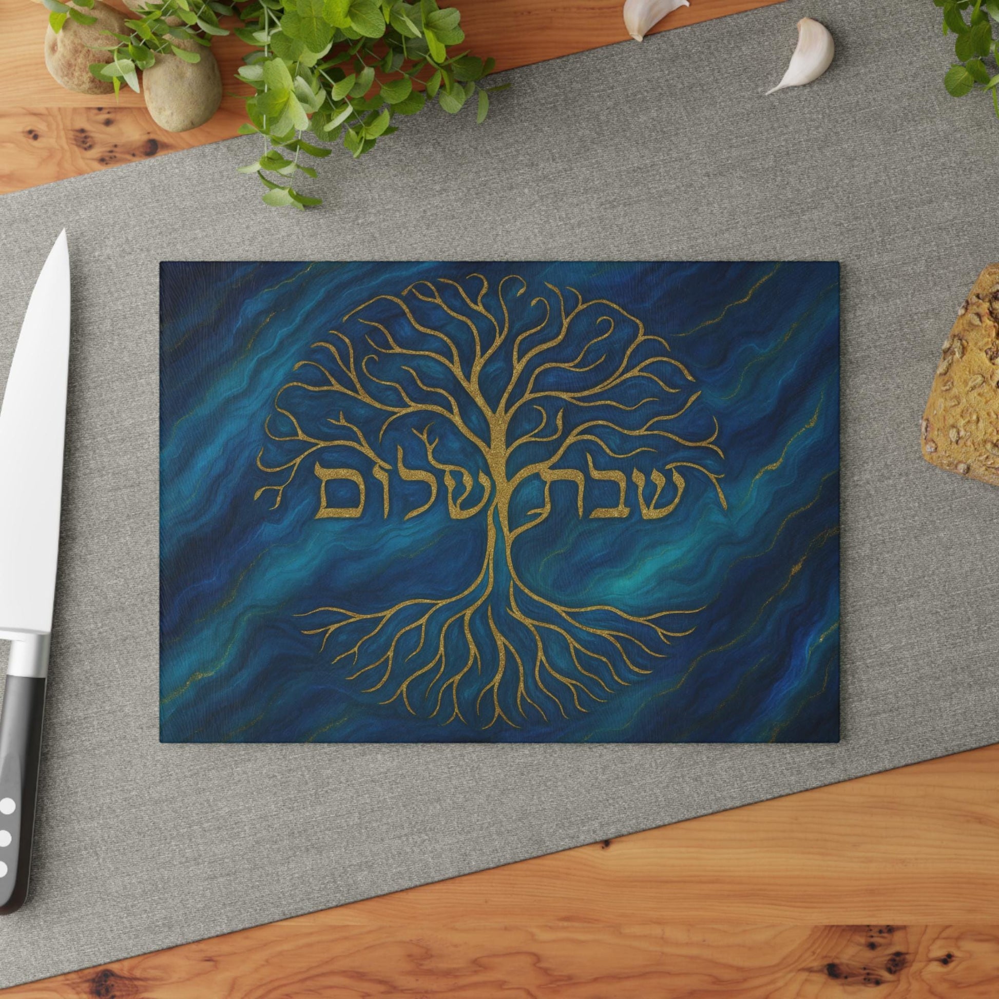 Shabbat Shalom Challah Board | Jewish Glass Cutting Board | Tempered Glass Shabbos Board | Judaica Gift | Hebrew Challah Tray