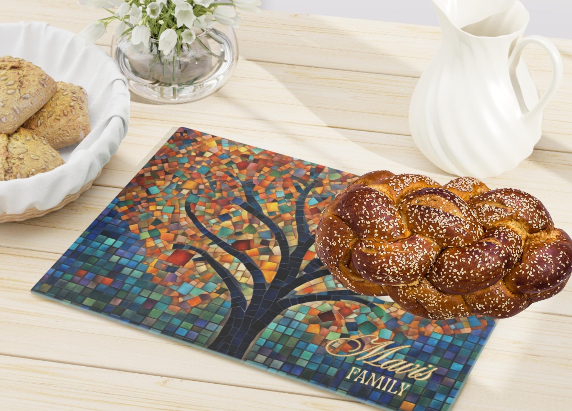 Personalized Glass Cutting Board – Custom Name Board, Wood/Resin Look Print on Tempered Glass | Wedding, Anniversary & Housewarming Gift