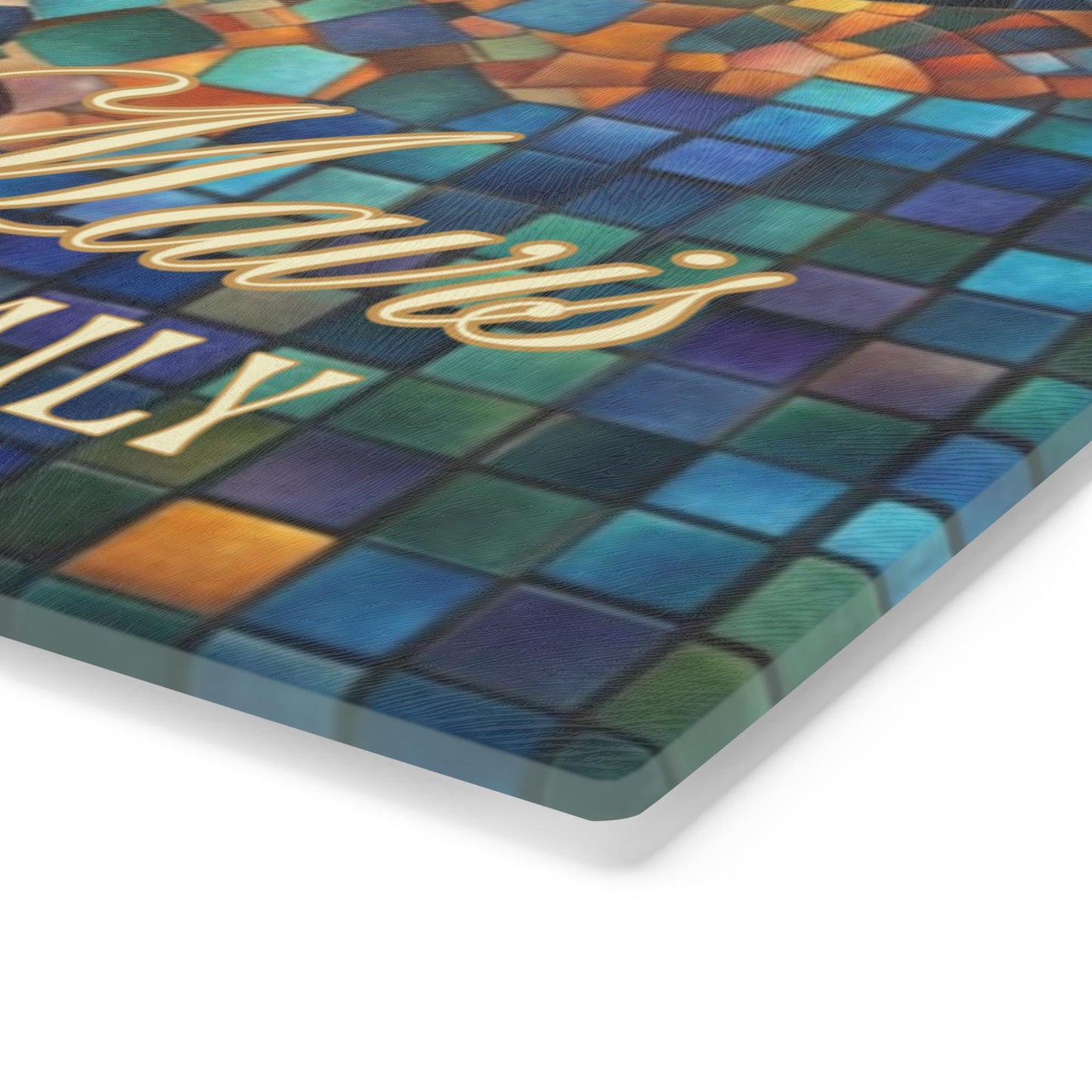 Personalized Glass Cutting Board – Custom Name Board, Wood/Resin Look Print on Tempered Glass | Wedding, Anniversary & Housewarming Gift