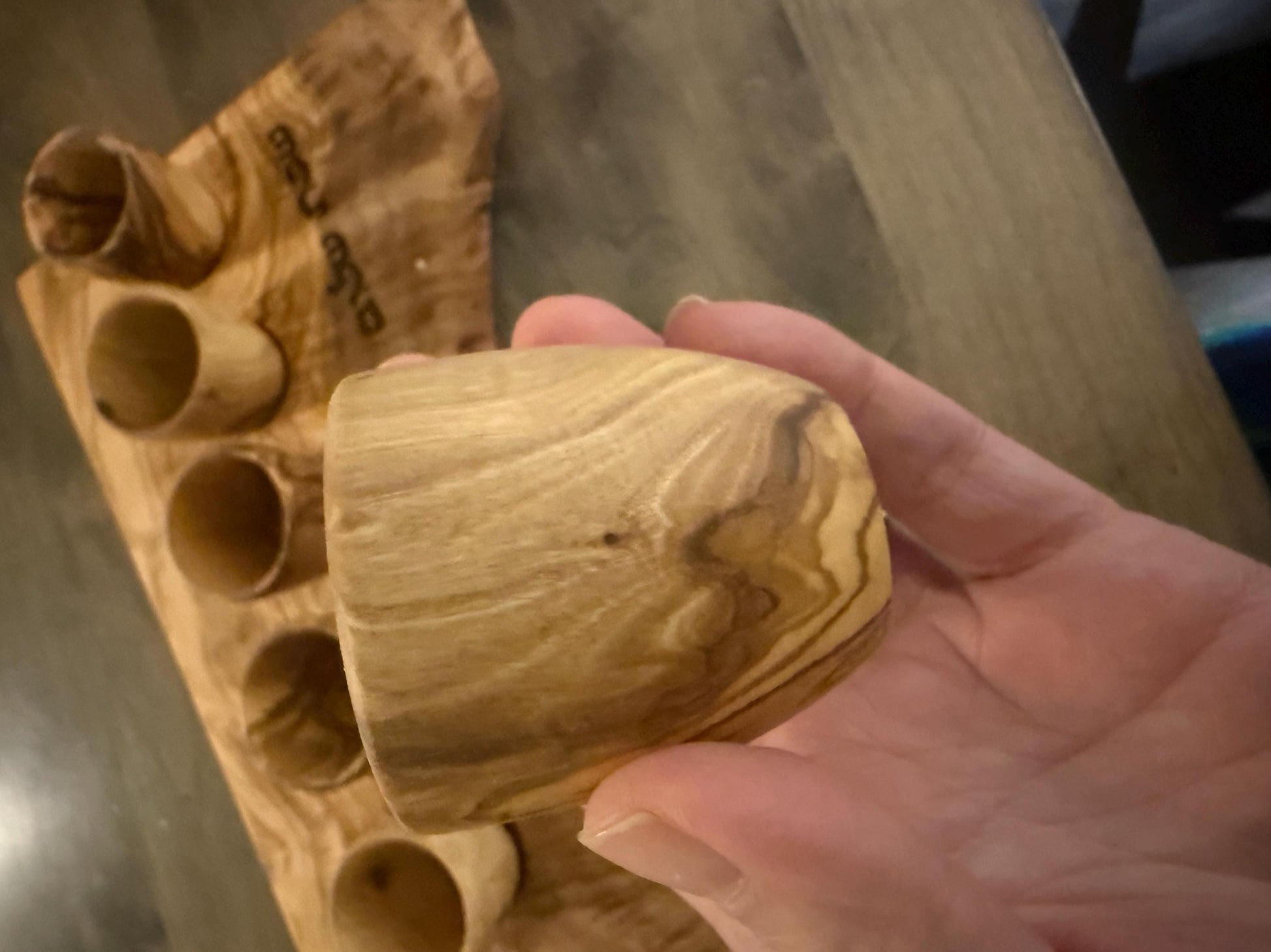 Handcrafted Olive Wood Kiddush Cup Set – Engraved Shabbat Shalom