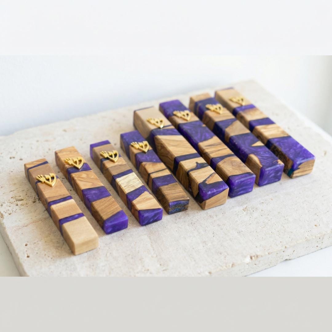 Puple olive wood and resin Mezuzah
