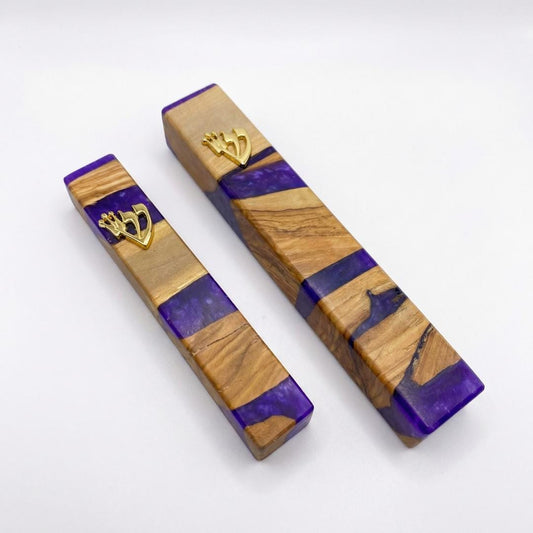Puple olive wood and resin Mezuzah