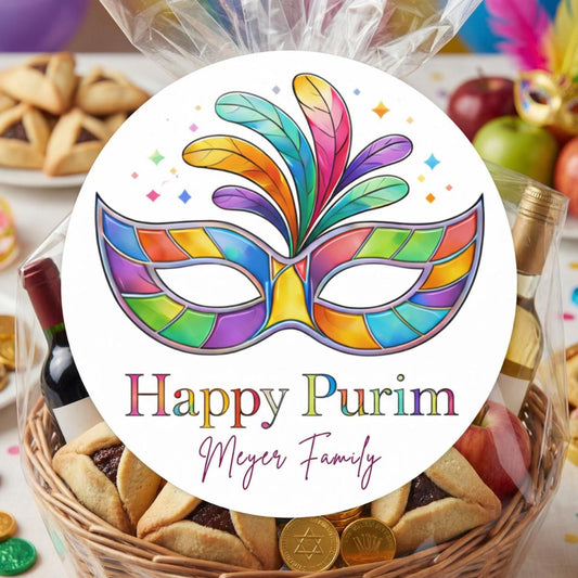 Personalized Happy Purim Stickers, Glossy Purim Labels, Mishloach Manot Stickers, Custom Jewish Gift Stickers