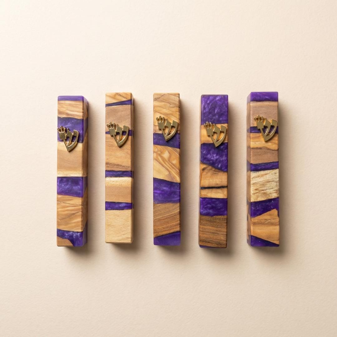 Puple olive wood and resin Mezuzah