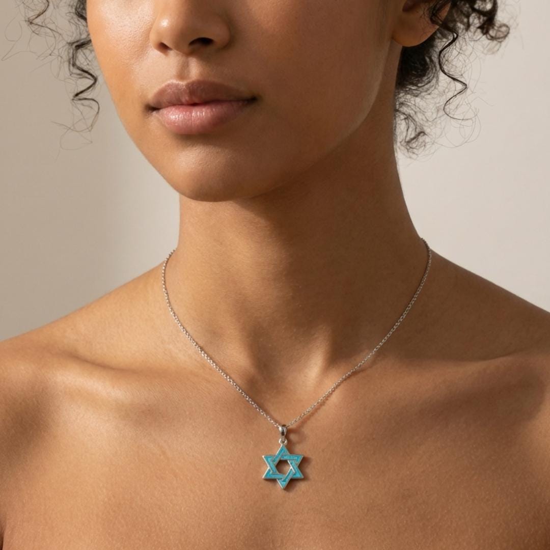 Star of David Necklace in Sterling Silver with Turquoise Opal