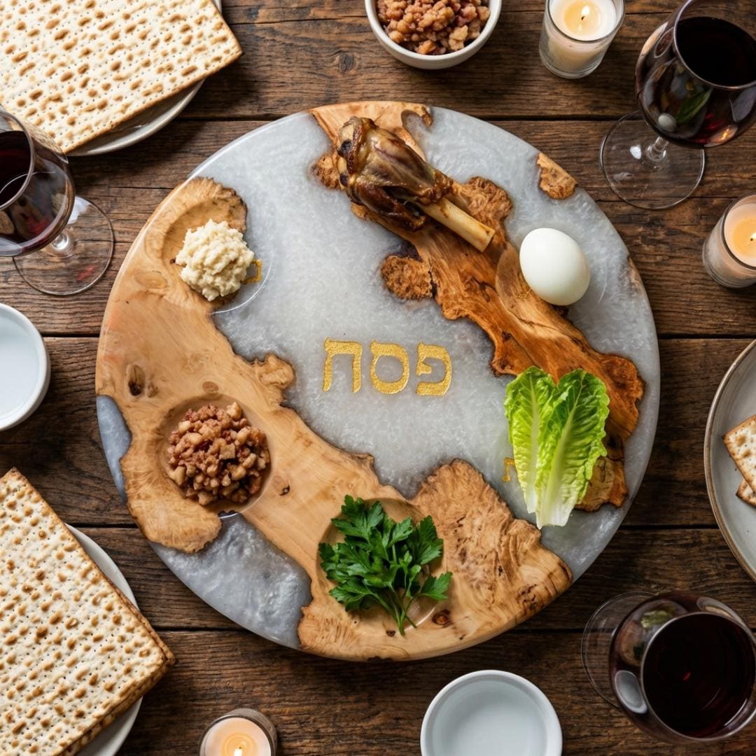 Limited Stock Handmade Resin and Wood Seder Plate Unique Passover Judaica Gift