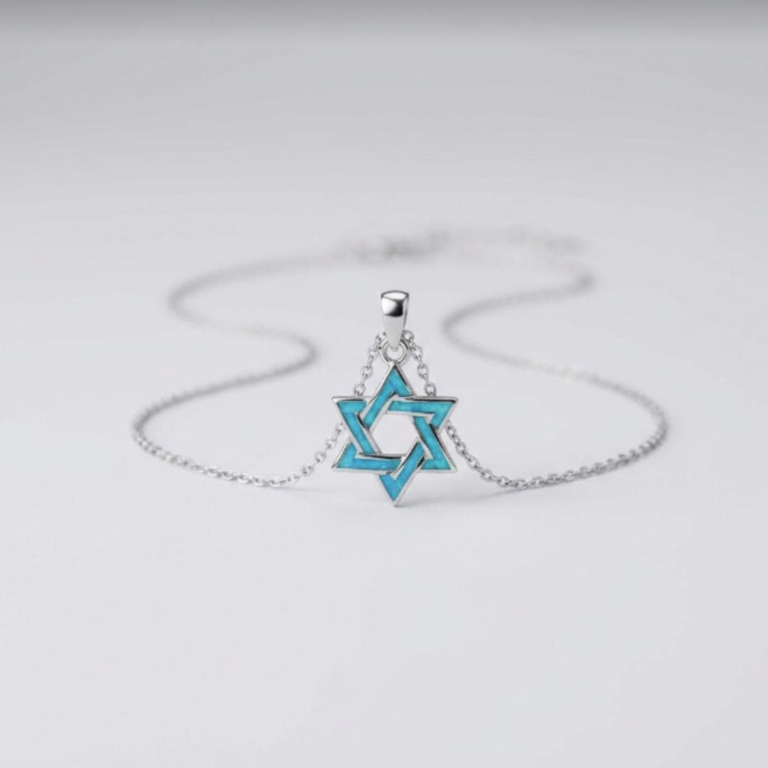 Star of David Necklace in Sterling Silver with Turquoise Opal