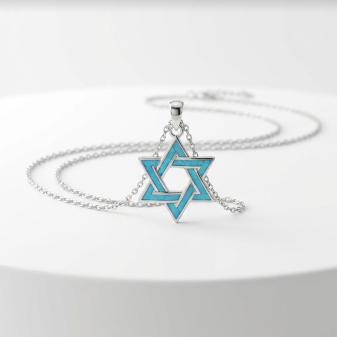 Star of David Necklace in Sterling Silver with Turquoise Opal
