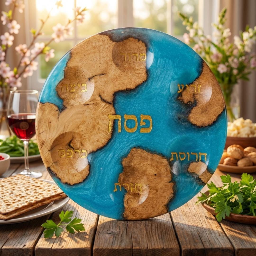 Limited Stock Handmade Resin and Wood Seder Plate Unique Passover Judaica Gift