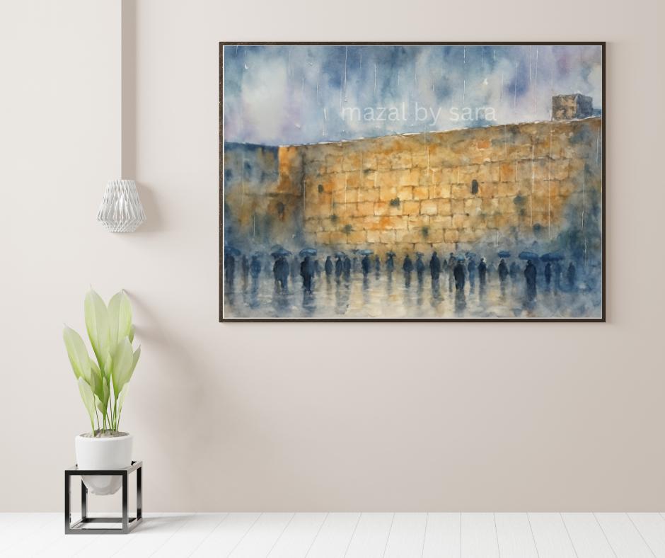Kotel in the Rain – Western Wall Jerusalem Art | Judaica Wall Decor