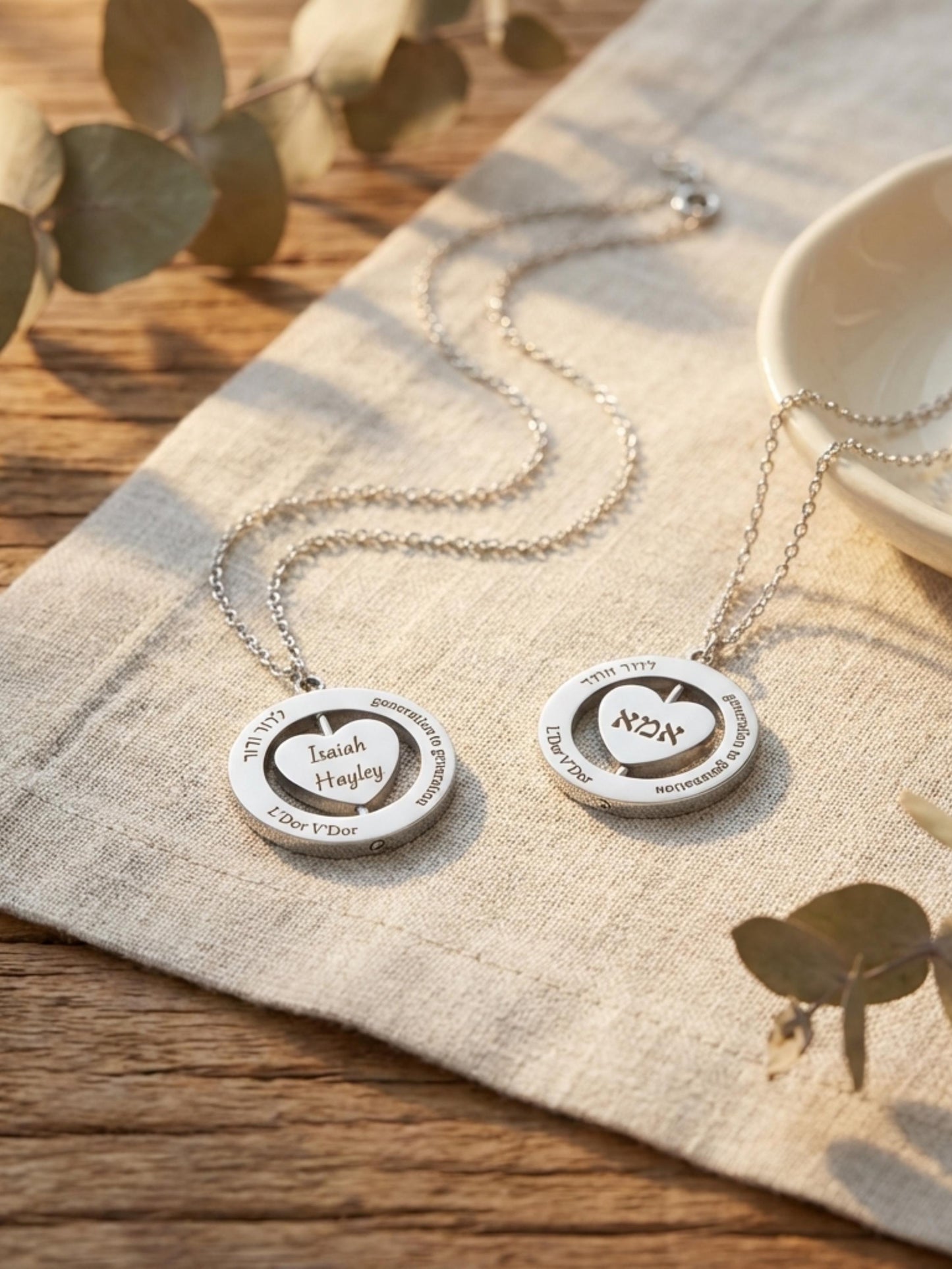 Personalized Hebrew ima Heart Necklace, Custom Engraved Mom Necklace, Hebrew Name Jewelry, Savta Gift, Mother’s Day Gift