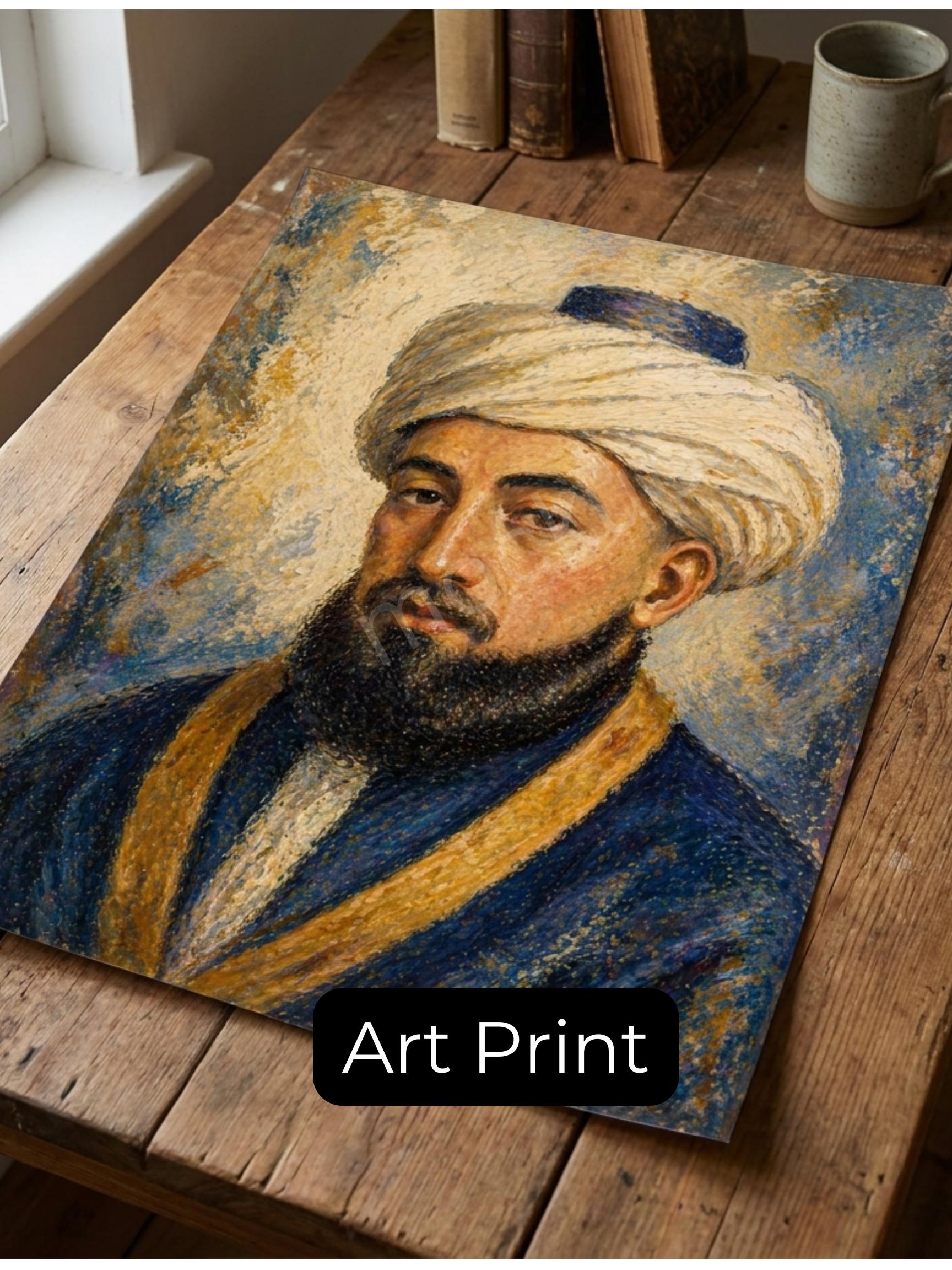 Rambam Rebbe Painting – Jewish Wall Art | Maimonides Artwork | Jewish Rabbi Portrait