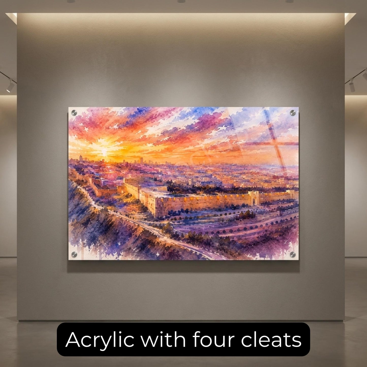 Pastel Jerusalem Old City Painting | Watercolor Jerusalem Wall Art | Israel Judaica Decor | Sunset Cityscape Artwork