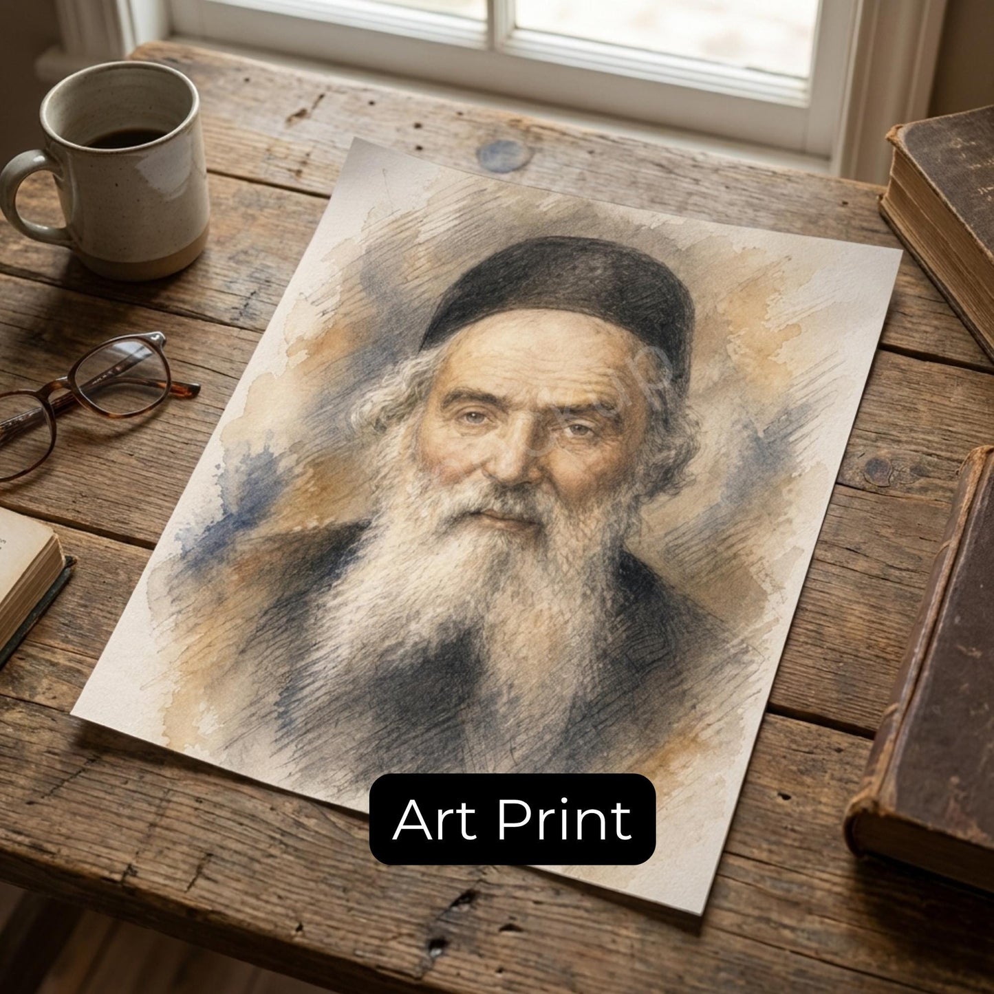 Chofetz Chaim Painting – Jewish Wall Art | Rabbi Portrait | Torah Scholar Artwork