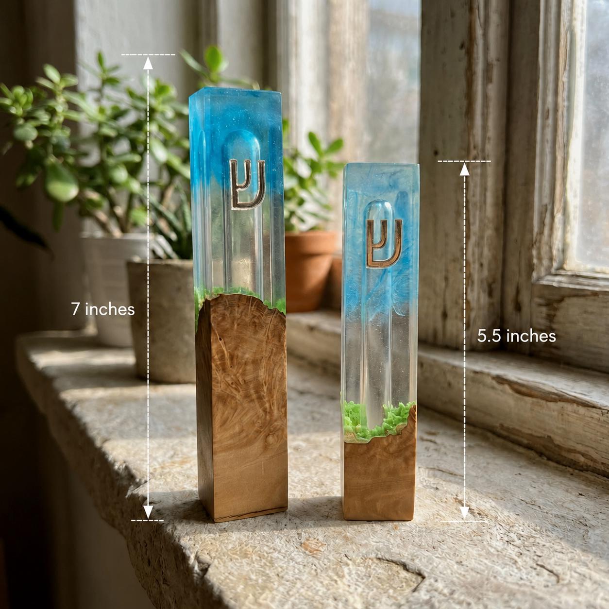 Ocean Resin Mezuzah, Olive Wood Mezuzah Case, Modern Judaica, Blue Resin Mezuzah, Jewish Housewarming Gift, Handmade Mezuzah
