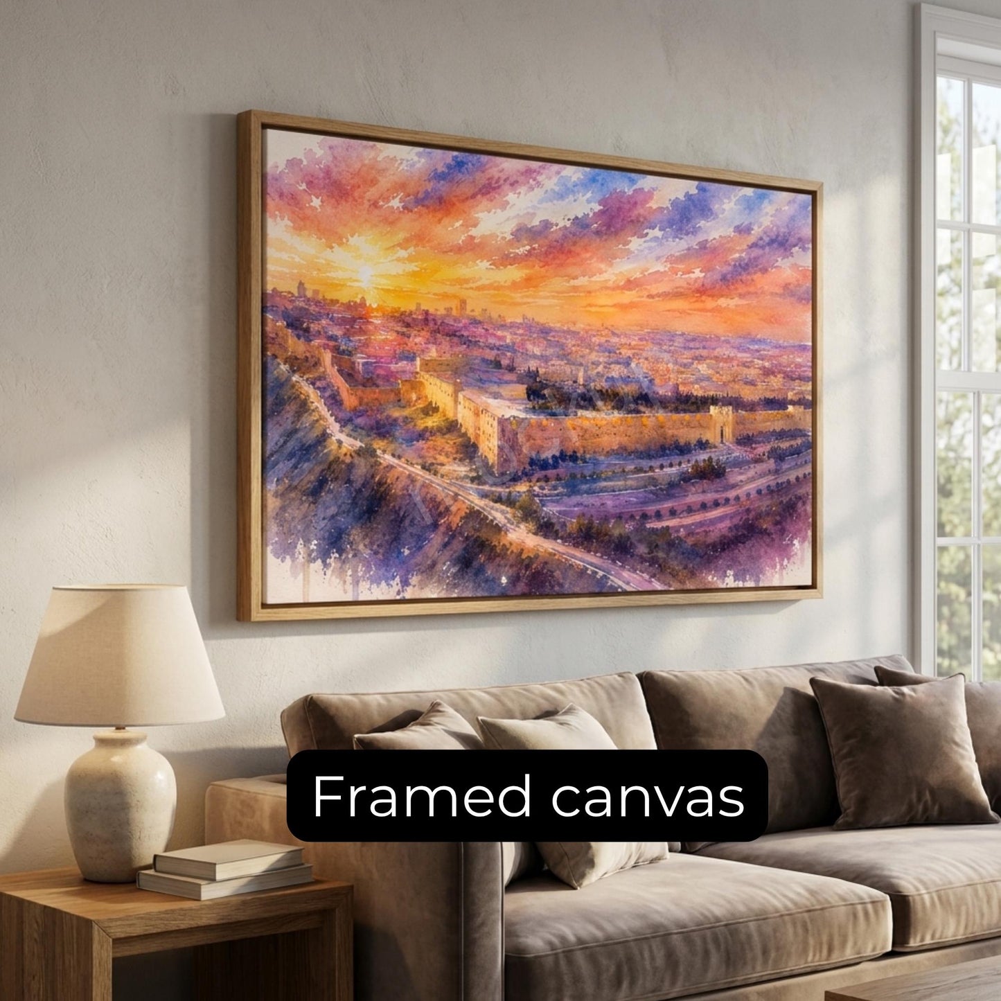 Pastel Jerusalem Old City Painting | Watercolor Jerusalem Wall Art | Israel Judaica Decor | Sunset Cityscape Artwork