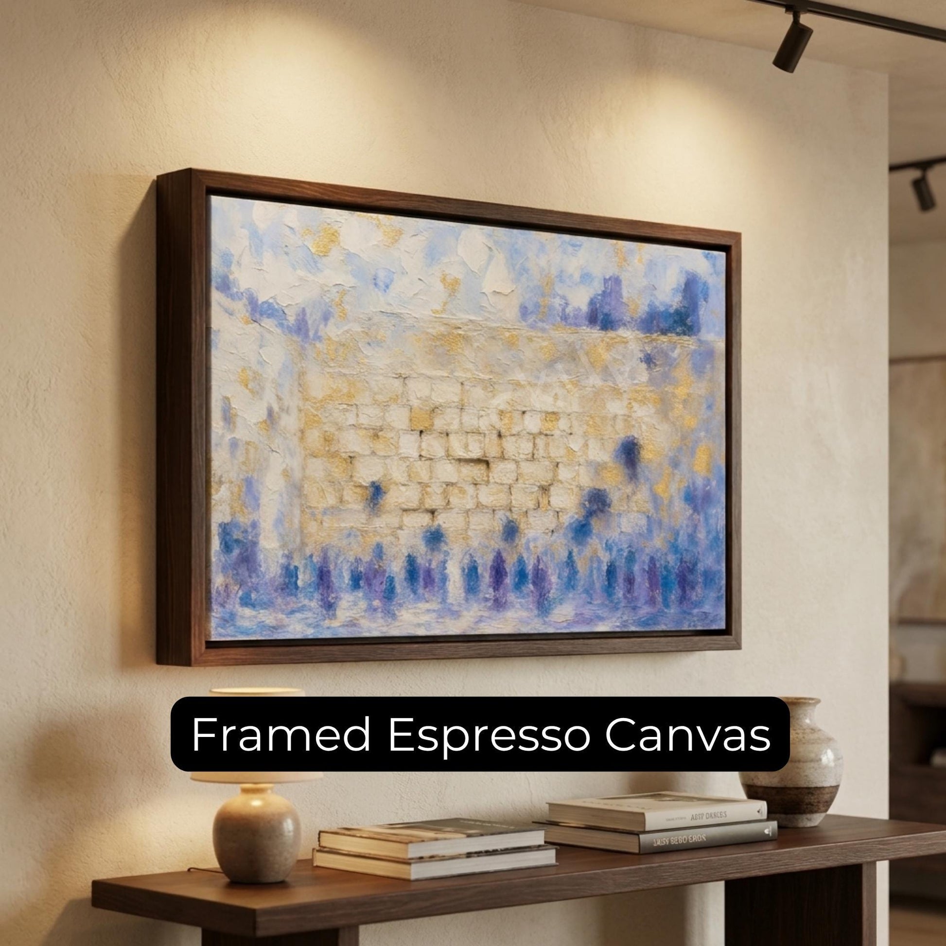 Abstract Kotel Painting | Modern Jerusalem Wall Art | Blue Gold Judaica Artwork | Western Wall Acrylic Style Print