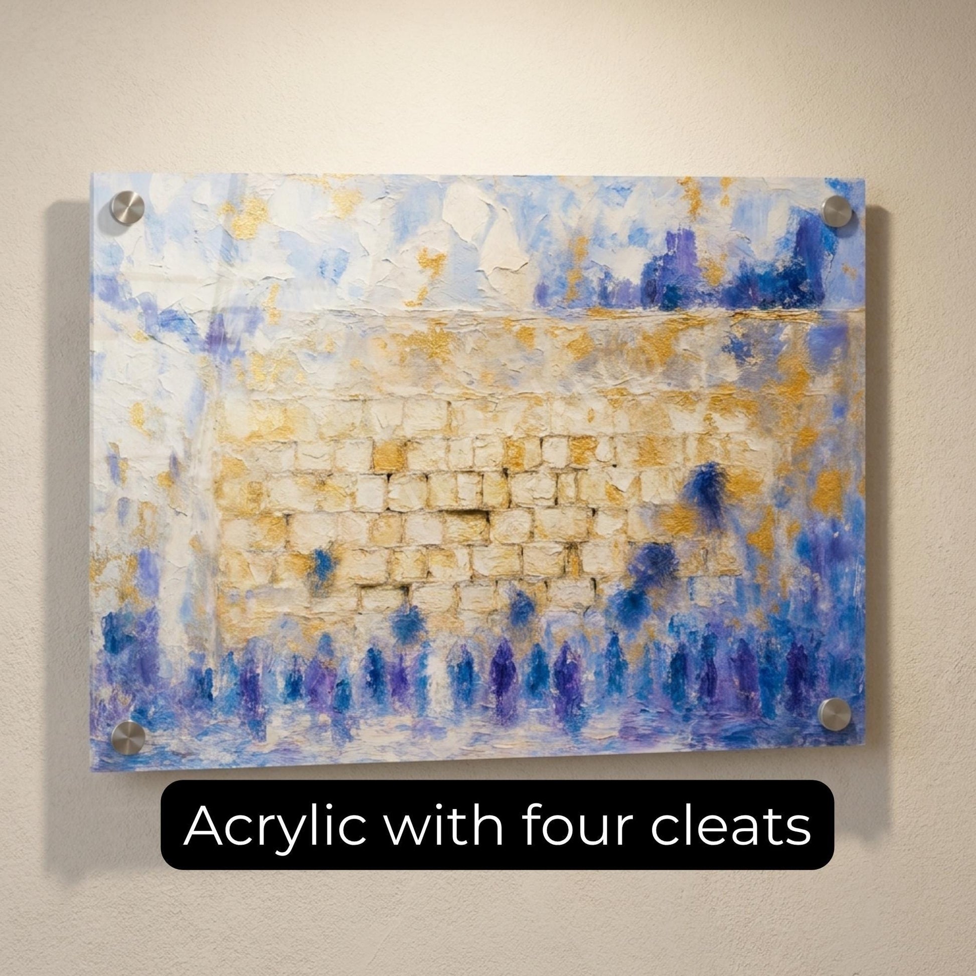 Abstract Kotel Painting | Modern Jerusalem Wall Art | Blue Gold Judaica Artwork | Western Wall Acrylic Style Print