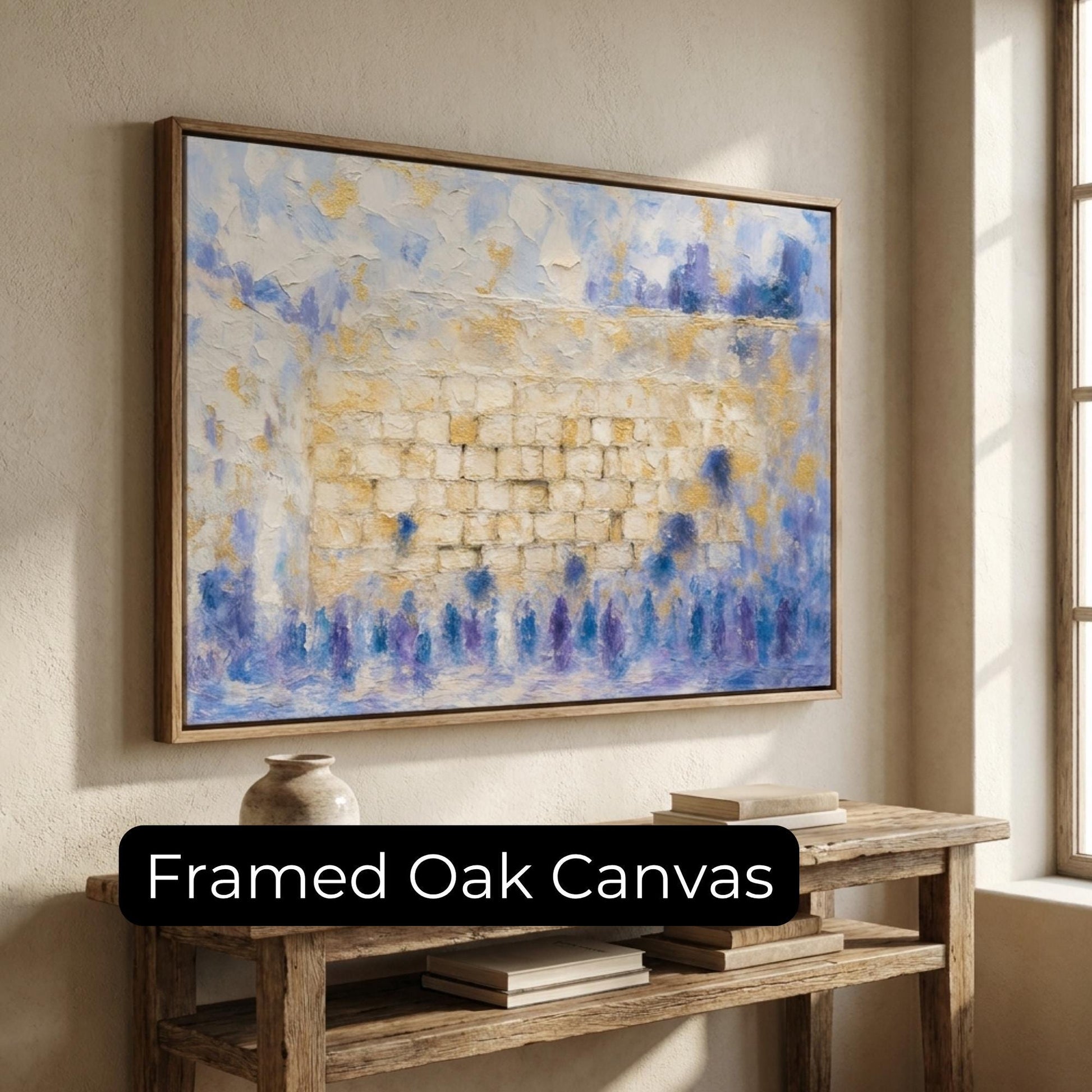 Abstract Kotel Painting | Modern Jerusalem Wall Art | Blue Gold Judaica Artwork | Western Wall Acrylic Style Print