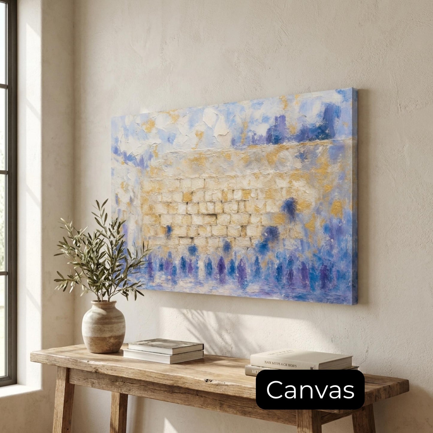Abstract Kotel Painting | Modern Jerusalem Wall Art | Blue Gold Judaica Artwork | Western Wall Acrylic Style Print