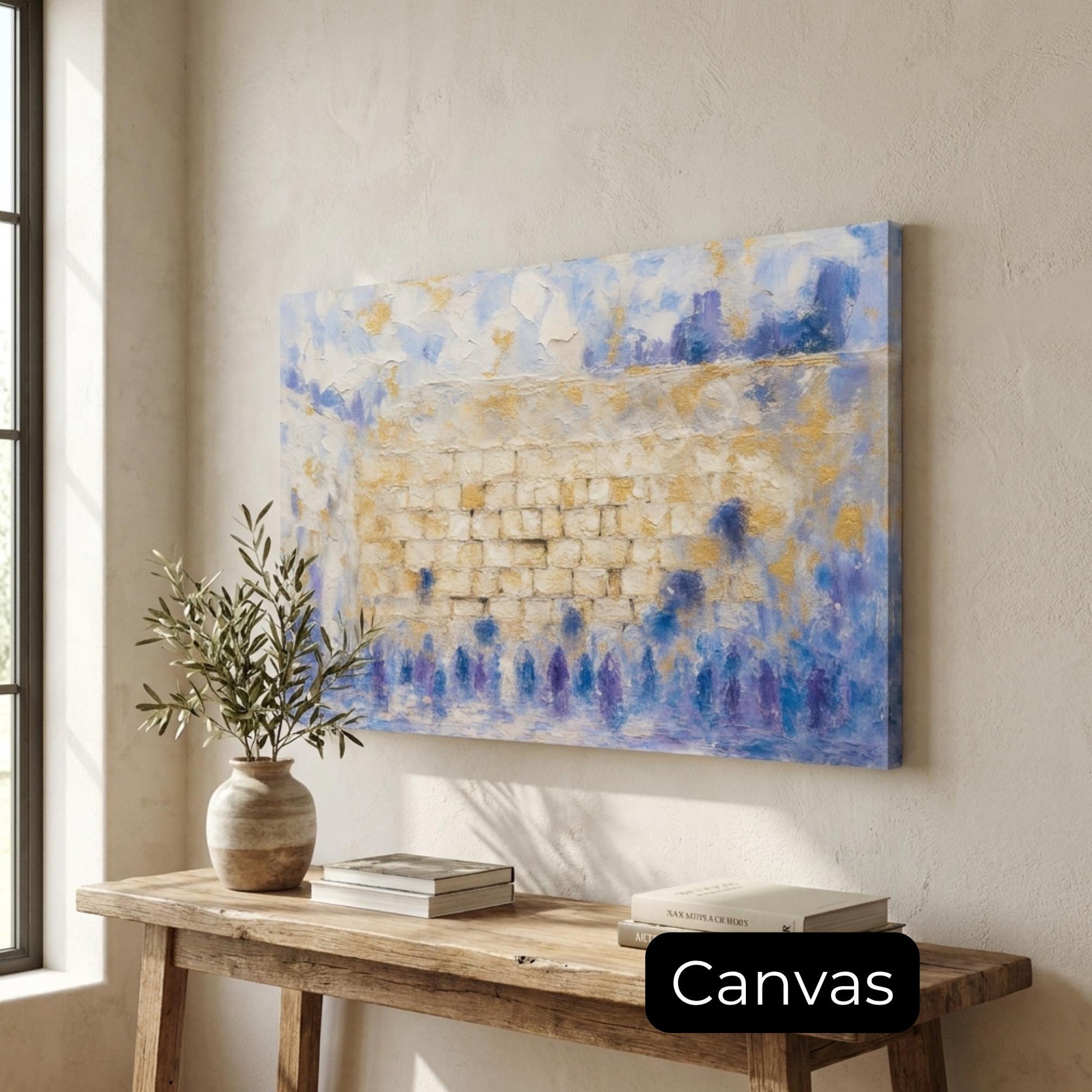 Abstract Kotel Painting | Modern Jerusalem Wall Art | Blue Gold Judaica Artwork | Western Wall Acrylic Style Print