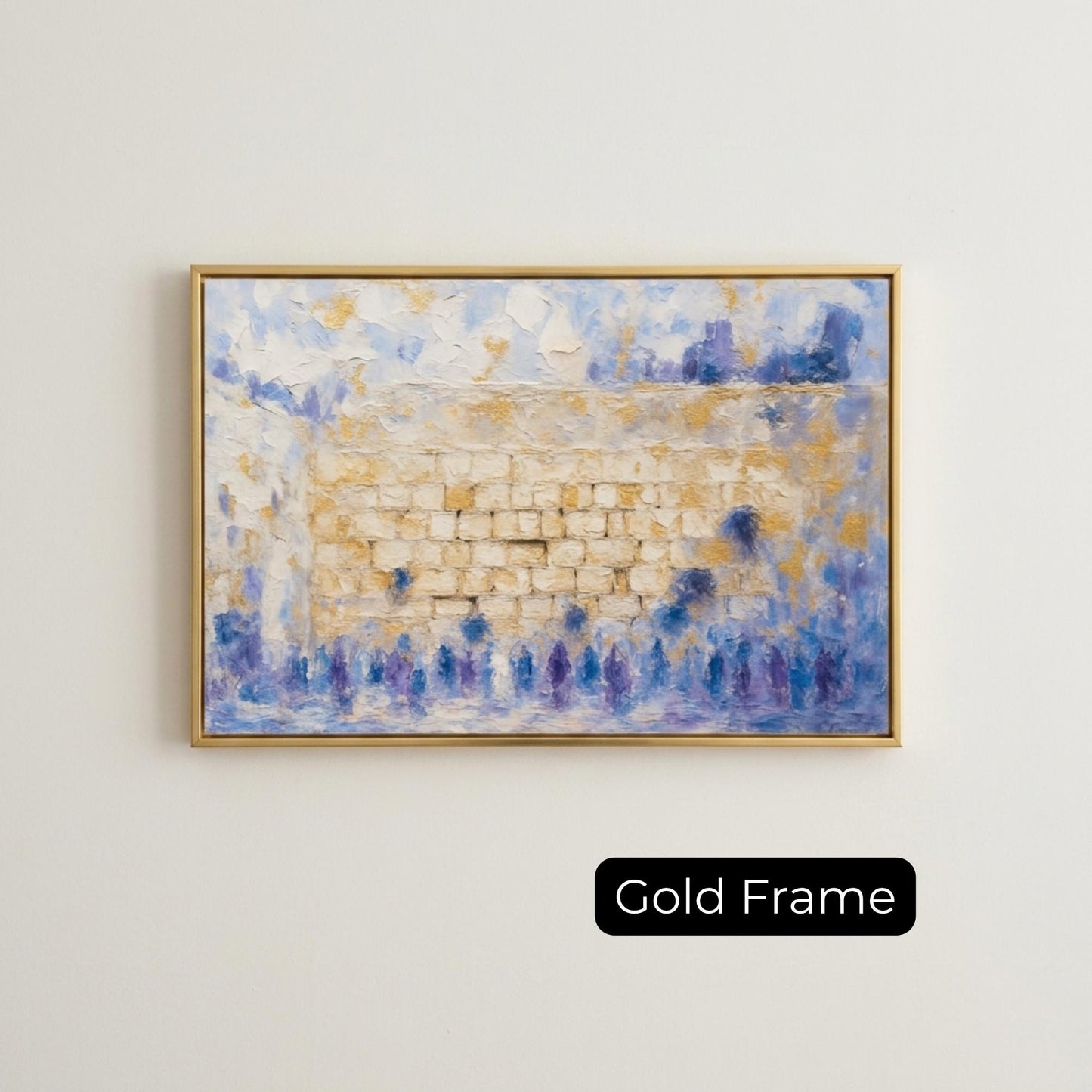 Abstract Kotel Painting | Modern Jerusalem Wall Art | Blue Gold Judaica Artwork | Western Wall Acrylic Style Print