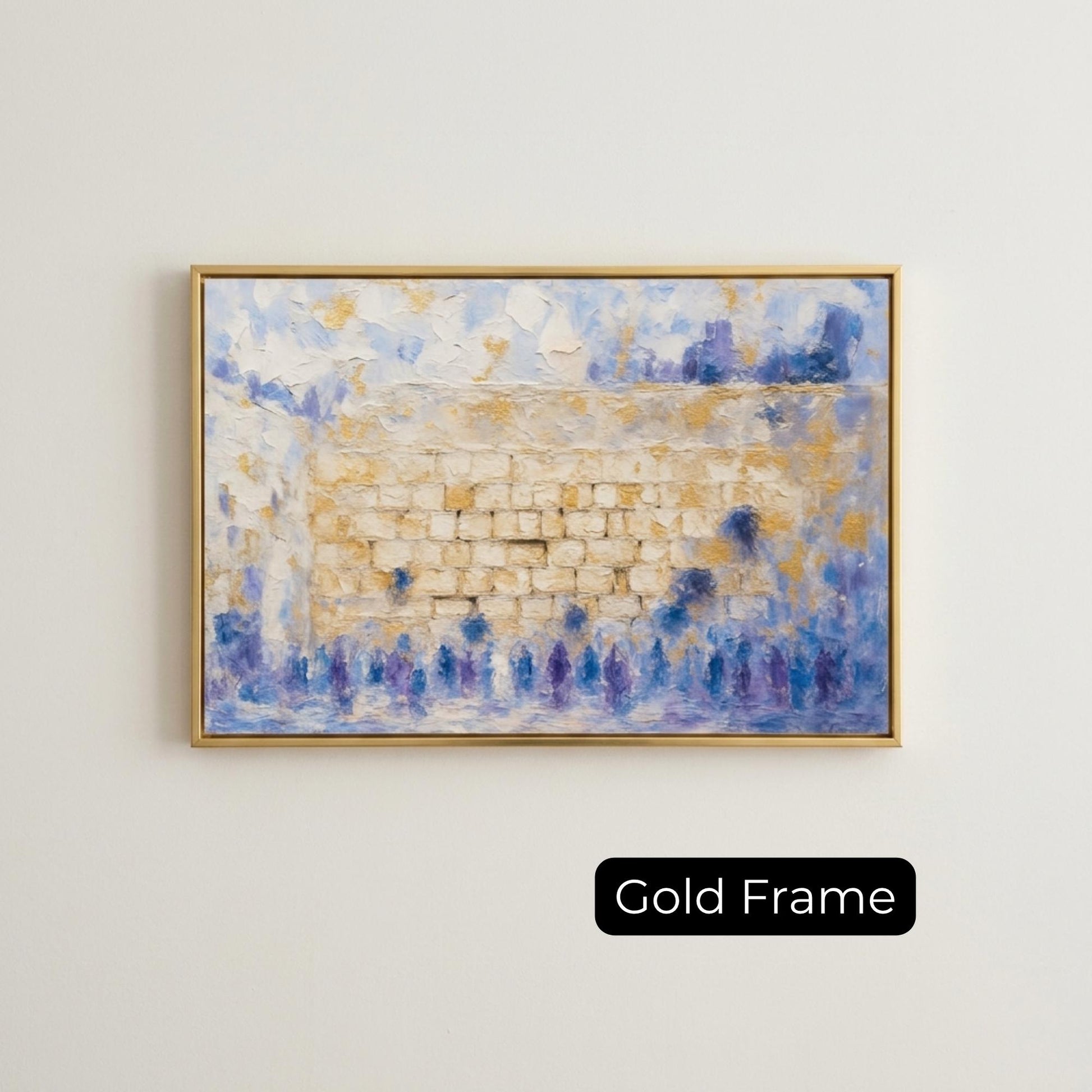 Abstract Kotel Painting | Modern Jerusalem Wall Art | Blue Gold Judaica Artwork | Western Wall Acrylic Style Print