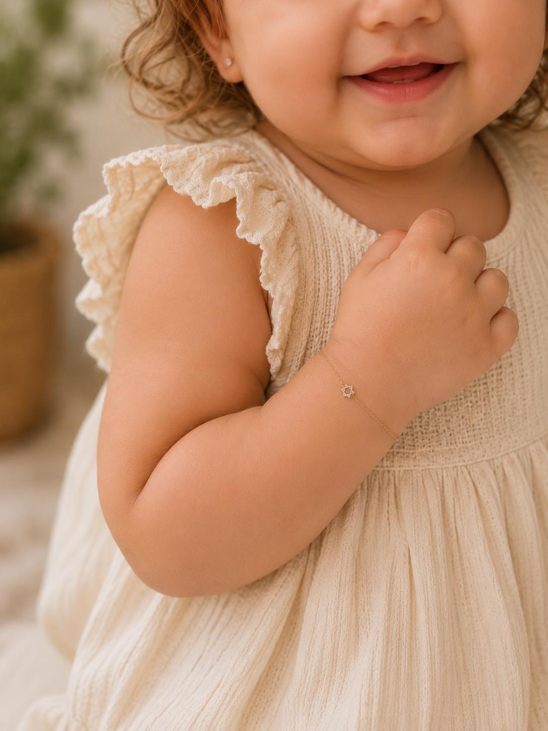 Tiny Star of David Bracelet for Baby, Toddler & Little Girl – 14K Gold Plated CZ Jewish Bracelet