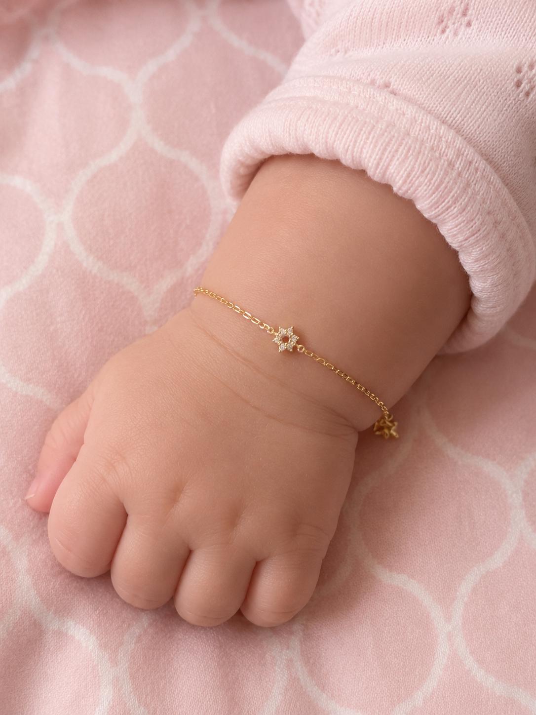 Tiny Star of David Bracelet for Baby, Toddler & Little Girl – 14K Gold Plated CZ Jewish Bracelet