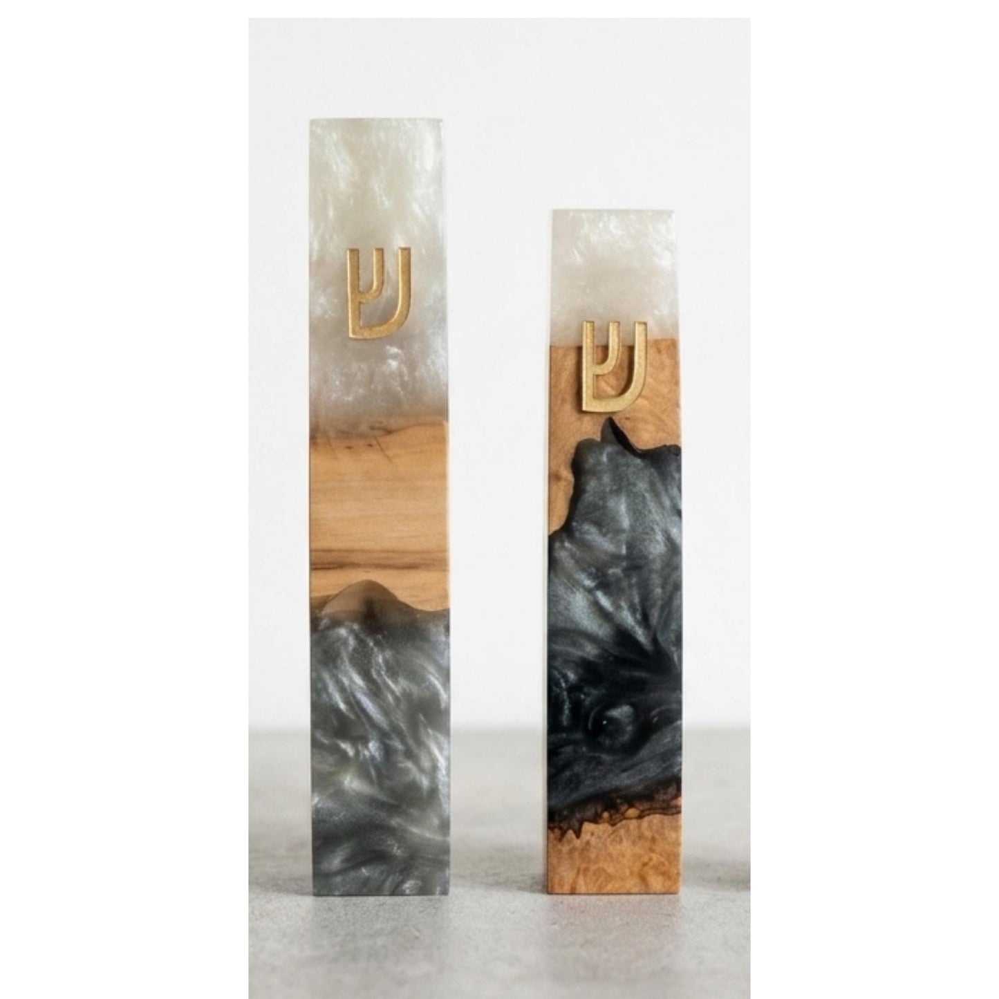 Olive Wood Mezuzah Case with white Resin | Modern Jewish Mezuzah | Handmade Judaica Gift | Black & White Mezuzah for Door