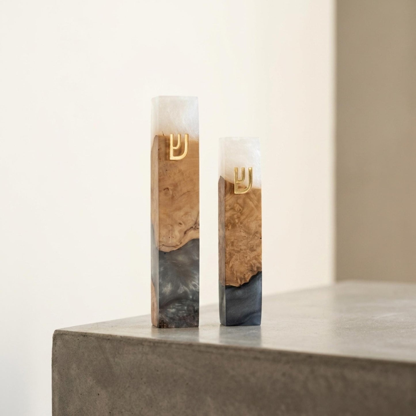 Olive Wood Mezuzah Case with white Resin | Modern Jewish Mezuzah | Handmade Judaica Gift | Black & White Mezuzah for Door